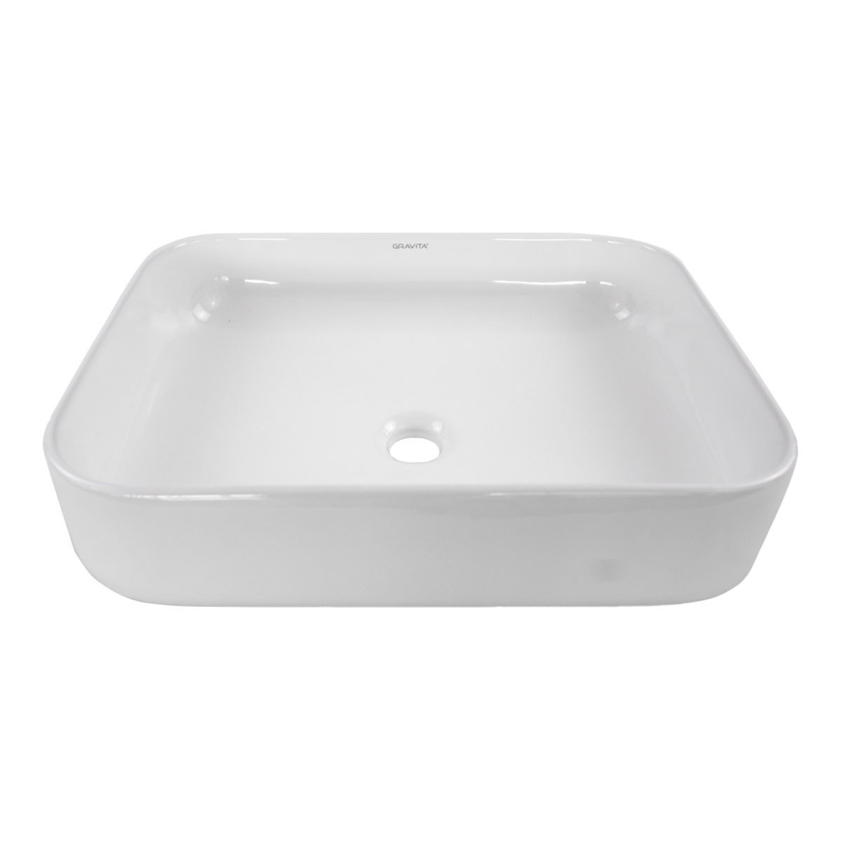 Lavabo De Ceramica Rectangular Color Blanco De Sobrecubierta Sin Rebosadero Marca Gravita