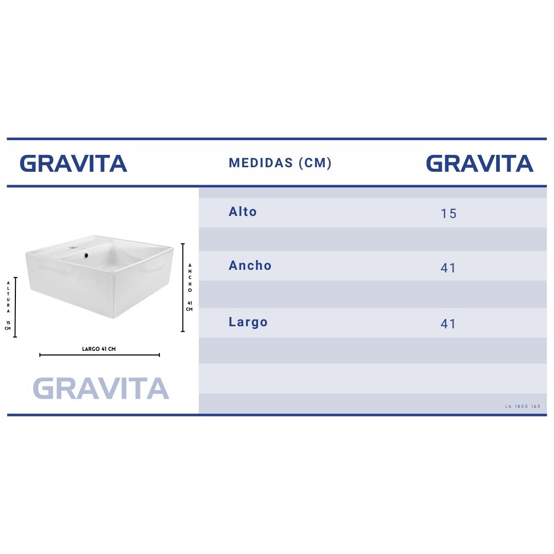 Foto 8 | Lavabo De Ceramica Cuadrado Color Blanco De Sobrecubierta Con Rebosadero Marca Gravita