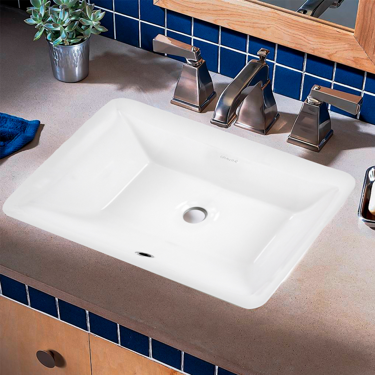 Foto 7 | Lavabo De Ceramica Con Rebosadero Colocacion Bajo Cubierta Marca Gravita