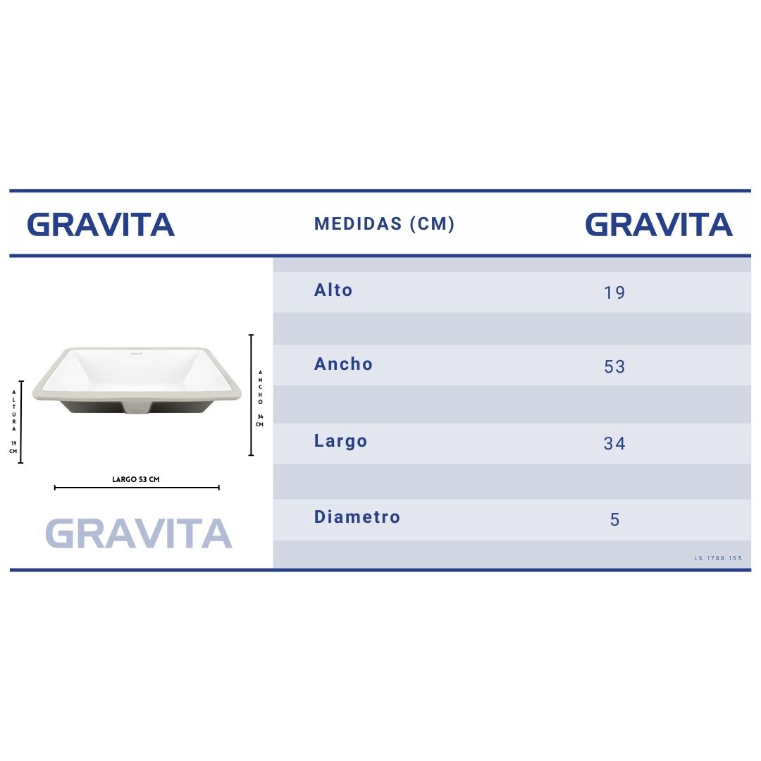 Foto 9 pulgar | Lavabo De Ceramica Con Rebosadero Colocacion Bajo Cubierta Marca Gravita