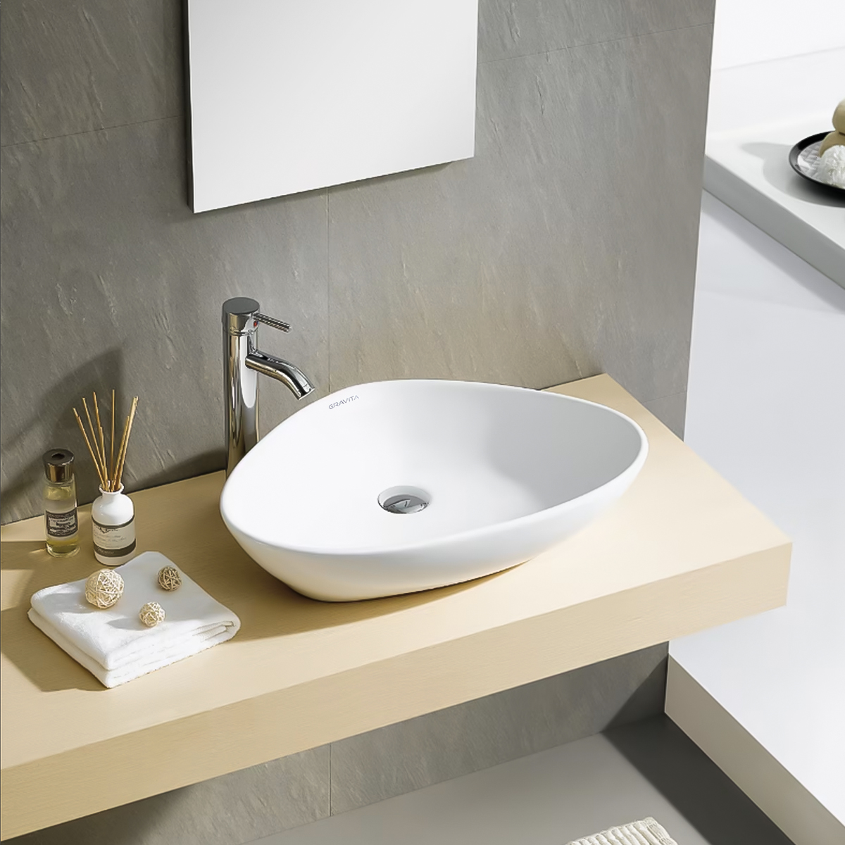 Foto 3 pulgar | Lavabo de Cerámica Ovalado sin Rebosadero Gravita Blanco