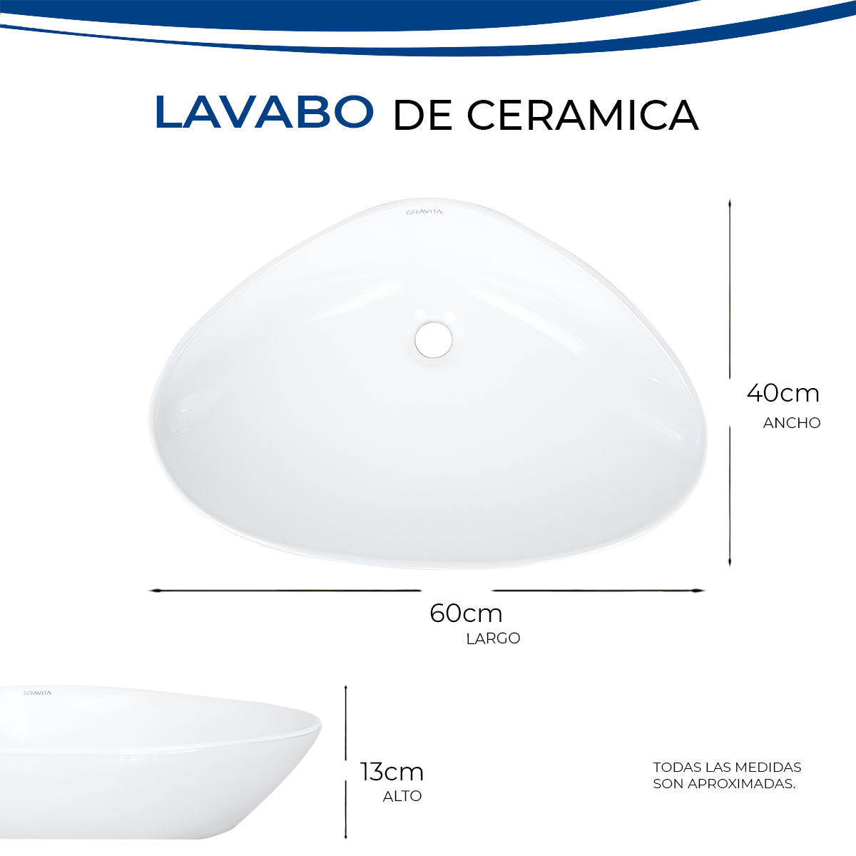 Foto 6 pulgar | Lavabo de Cerámica Ovalado sin Rebosadero Gravita Blanco