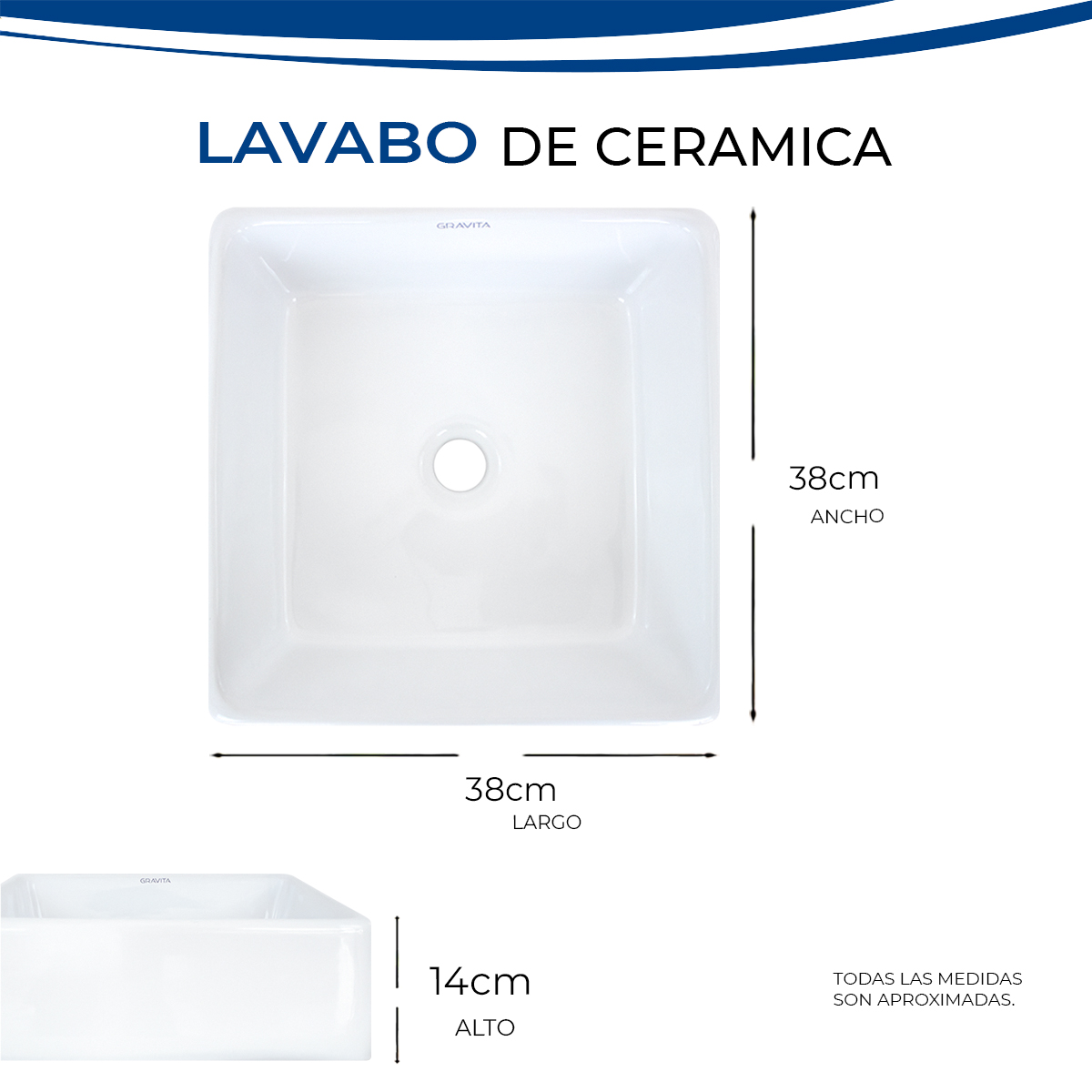 Foto 5 pulgar | Lavabo de Cerámica Cuadrado sin Rebosadero Gravita Blanco