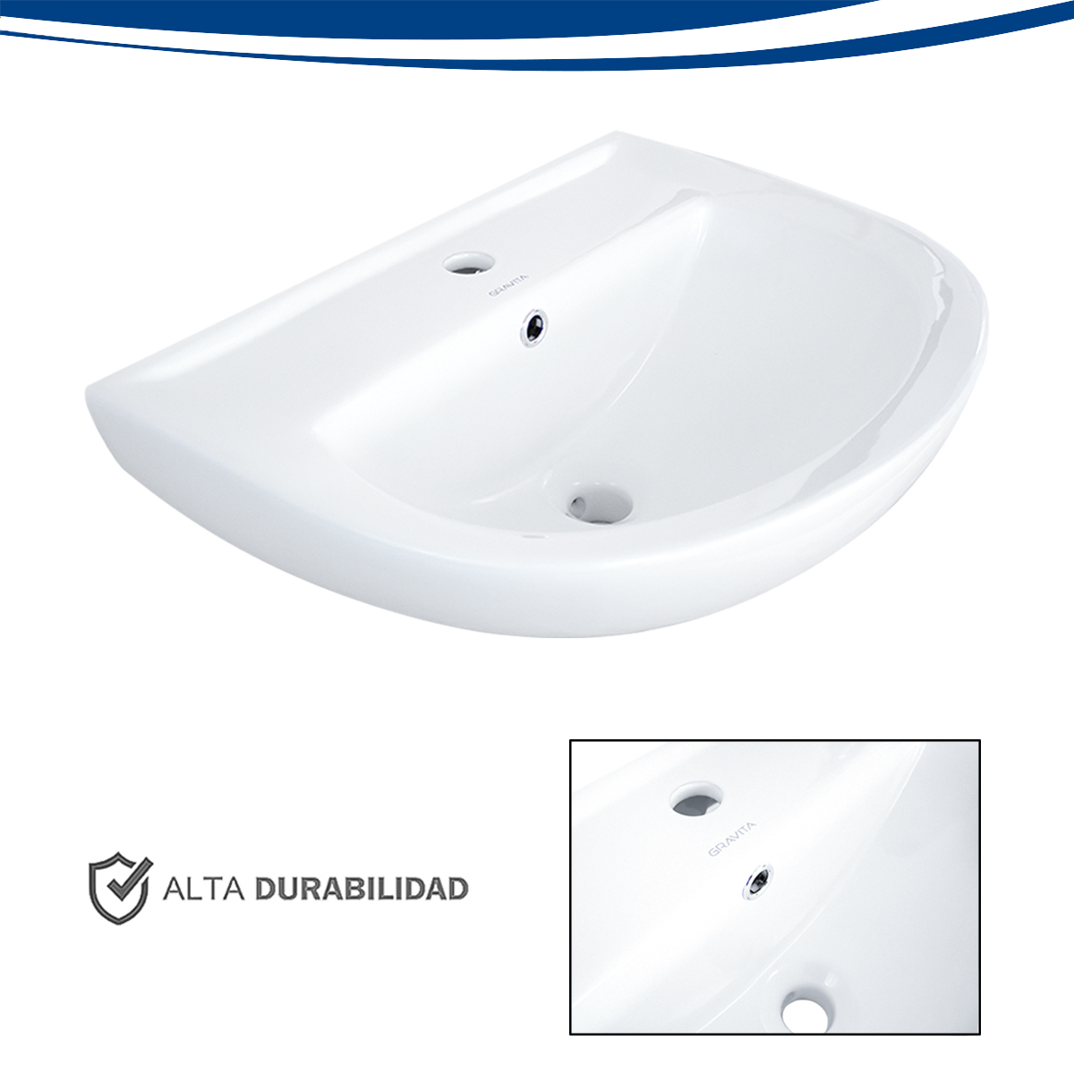 Foto 7 | Lavabo de Cerámica con Pedestal y con Rebosadero Gravita Blanco