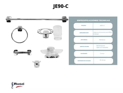 Foto 2 | Juego de Accesorios para Baño Rugo Je90-c Acabado Cromo