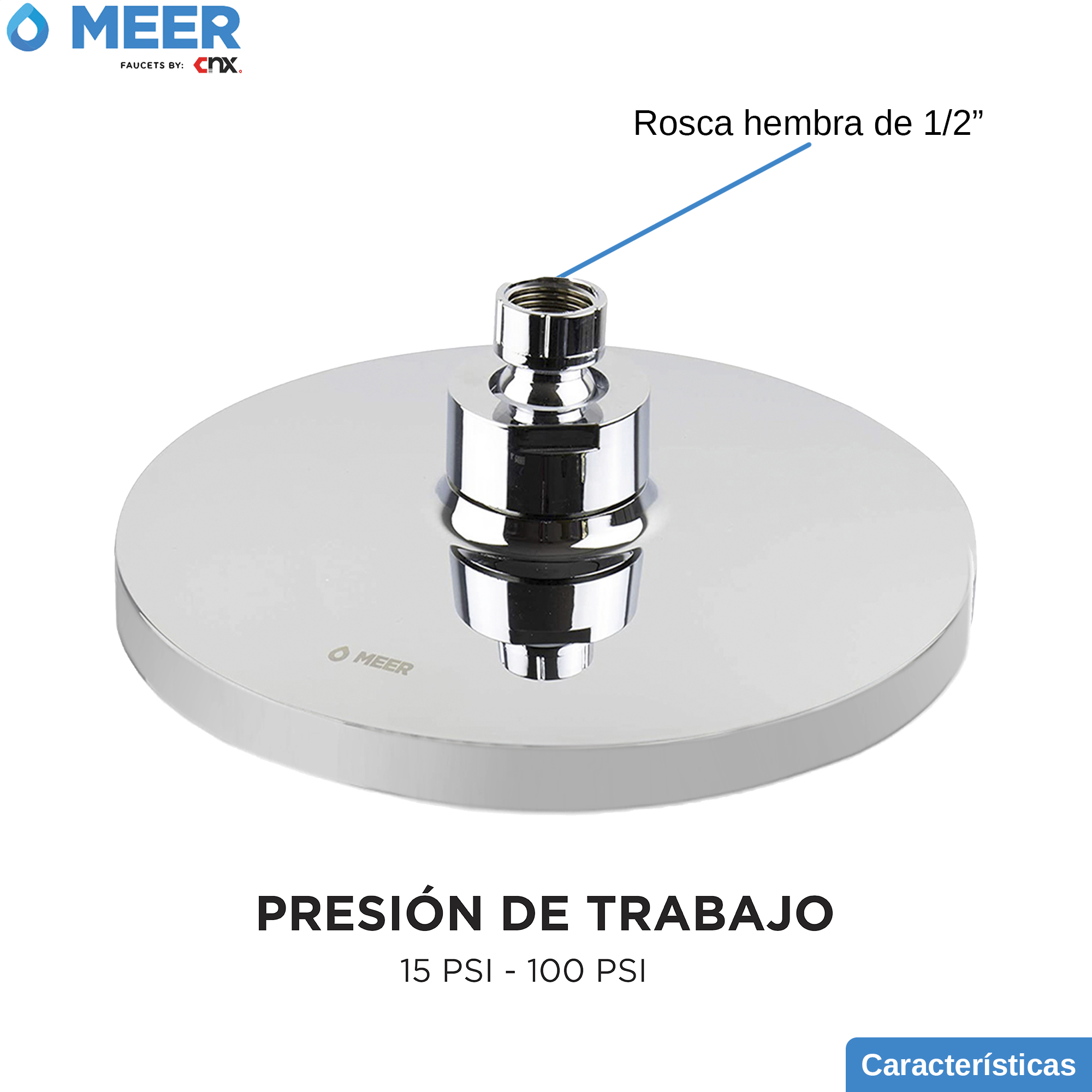 Foto 5 | Regadera Redonda 8'' CNX color Plateado en Acabado Cromada