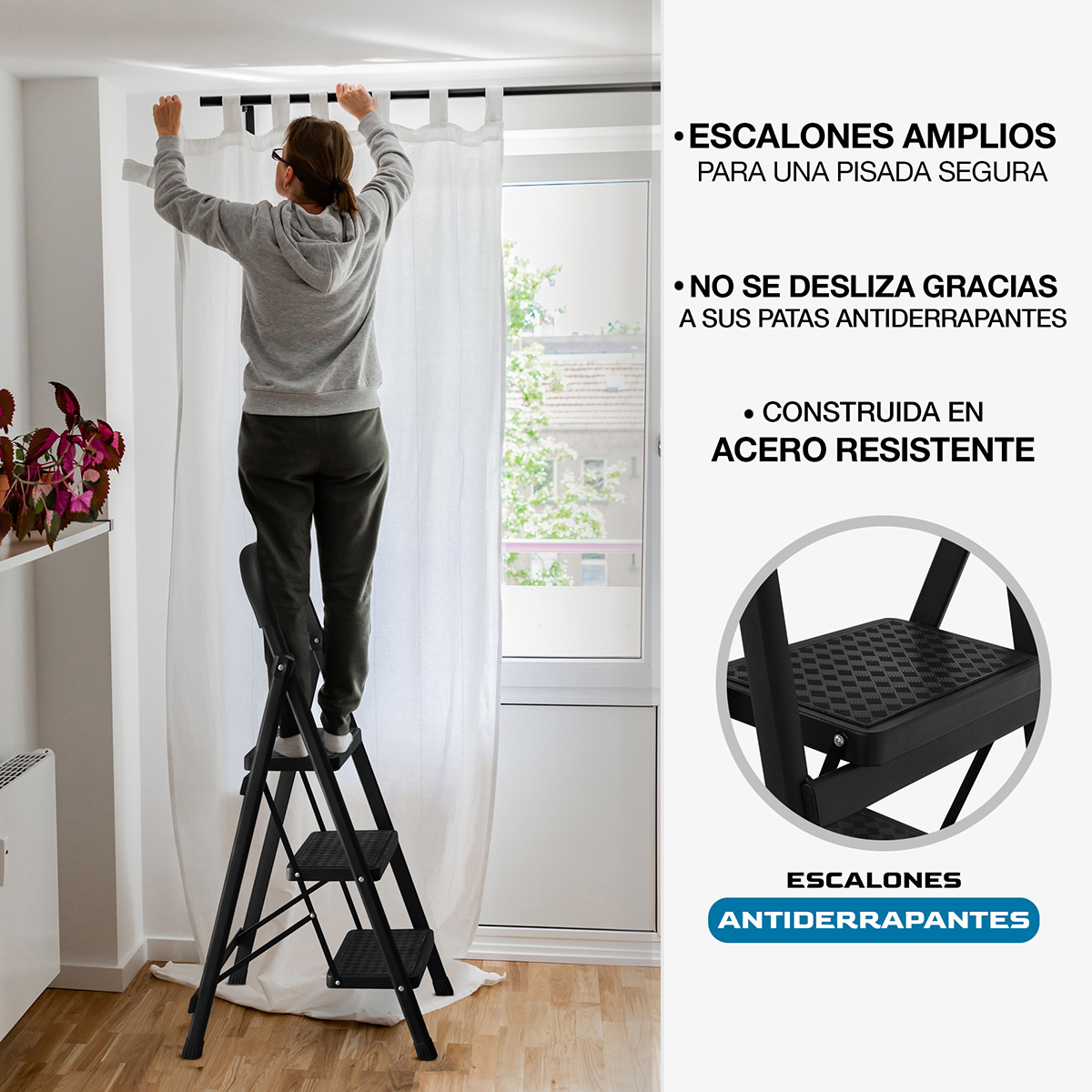 Foto 7 pulgar | Escalera 3 Peldaños ¡lo Necesito! Escalera Plegable Multiusos color Negro