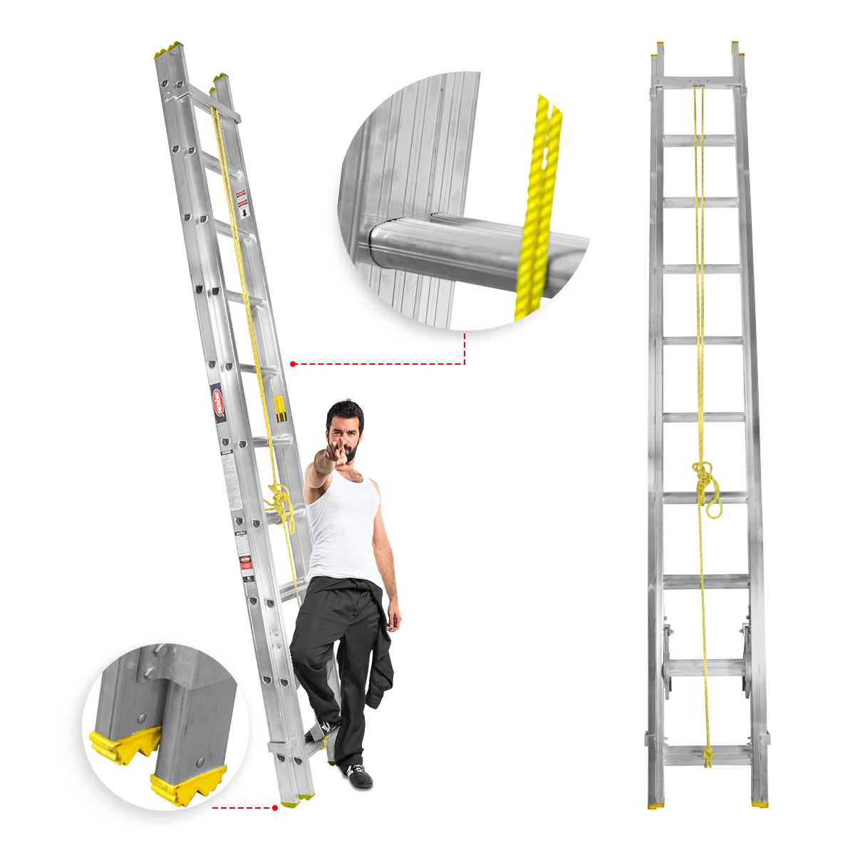 Foto 4 pulgar | Escalera De Extensión Akron 77-28 | De Aluminio | Altura Ajustable De 3.05m A 6.28m | 20 Peldaños | Uso Comercial