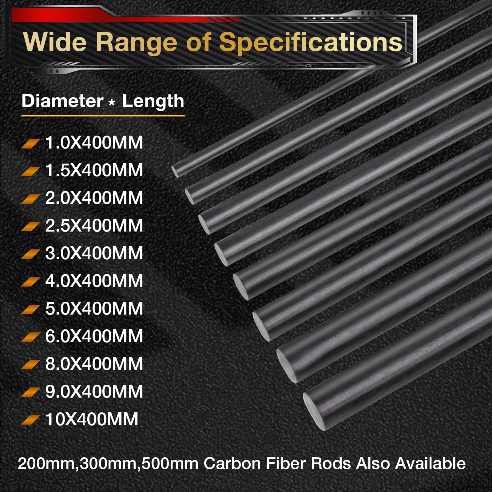 Foto 3 pulgar | Varilla De Fibra De Carbono Arris De 9,0 Mm De Diámetro, 400 Mm De Largo, 5 Piezas - Venta Internacional.