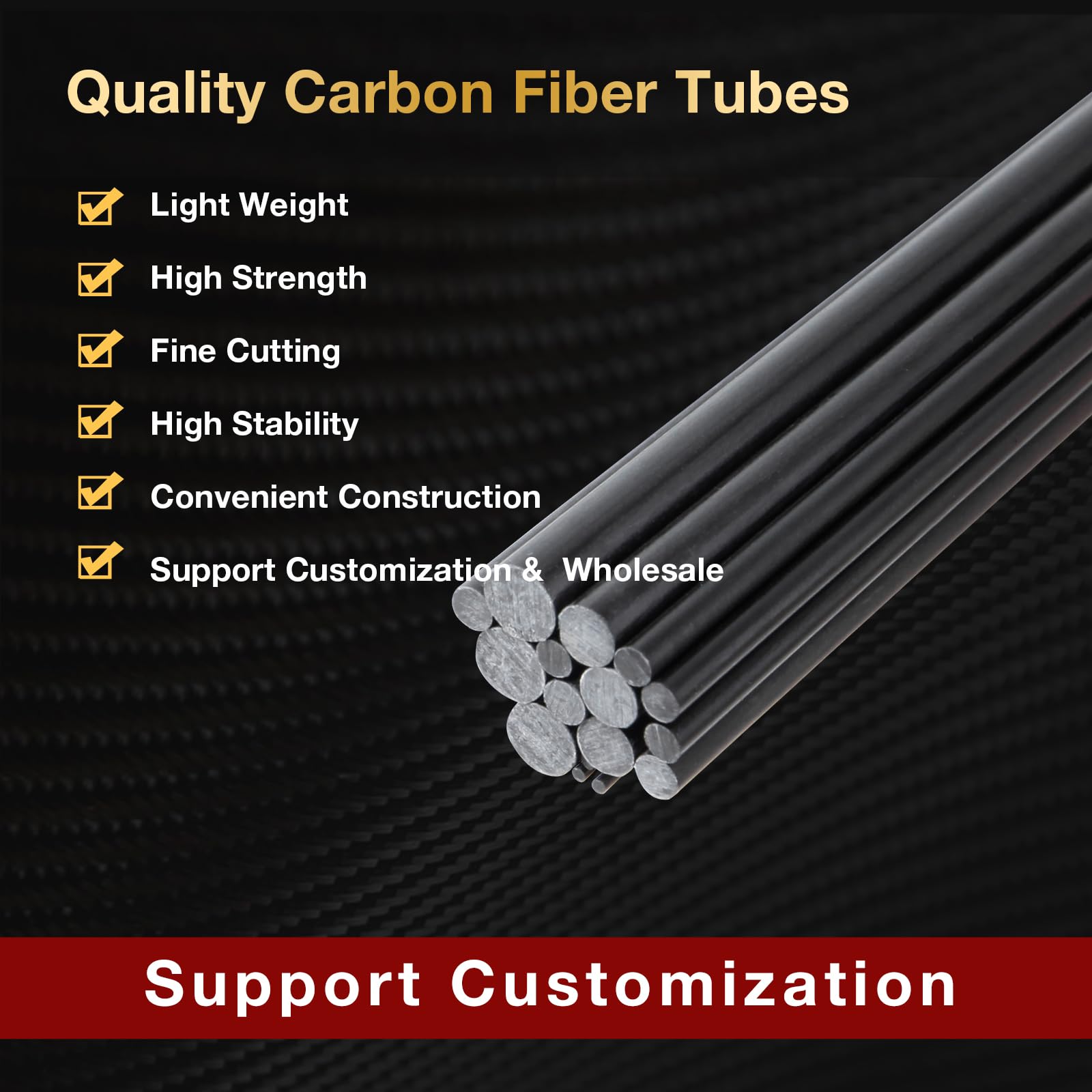 Foto 4 pulgar | Varilla De Fibra De Carbono Arris De 9,0 Mm De Diámetro, 400 Mm De Largo, 5 Piezas - Venta Internacional.