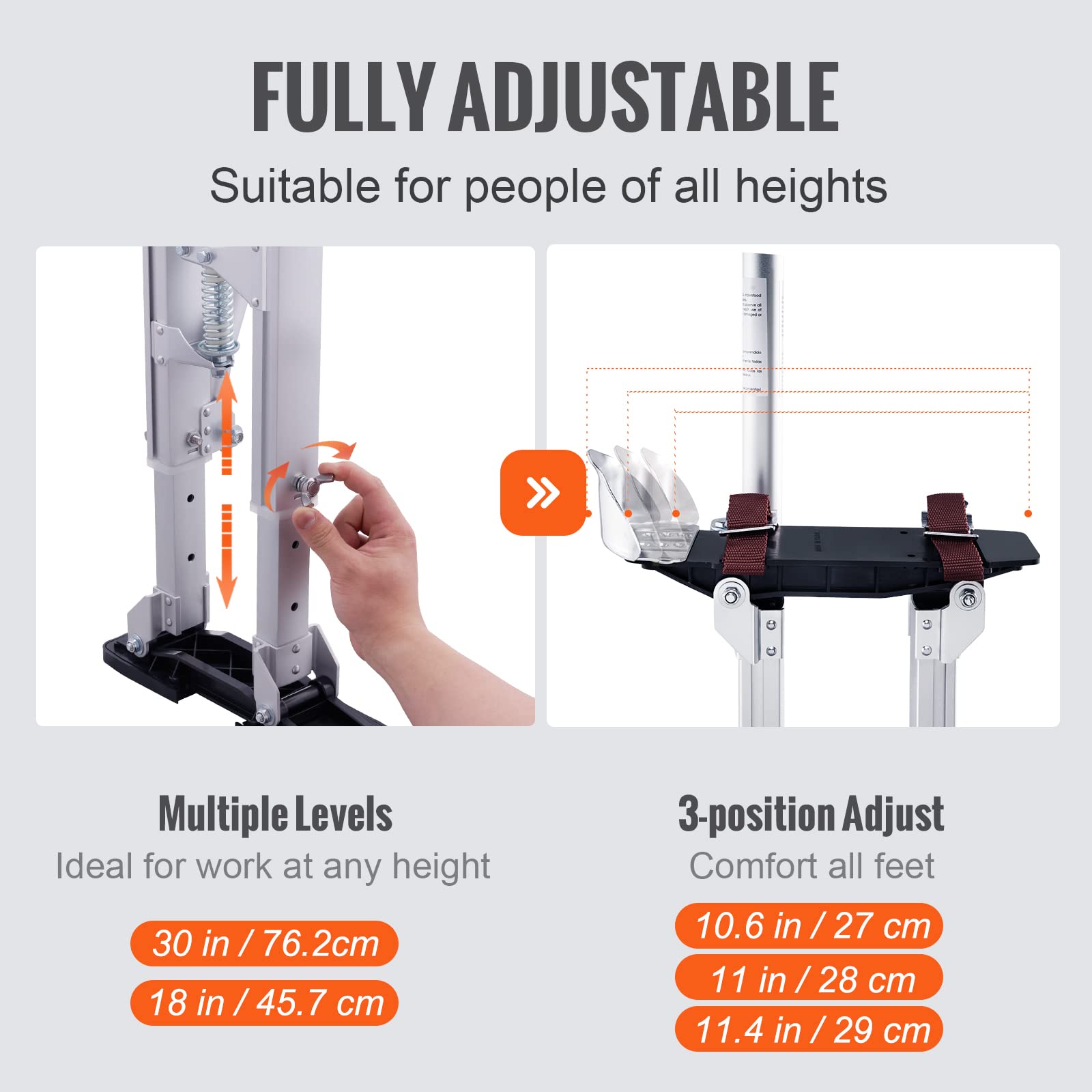 Foto 4 pulgar | Stilts Vevor De Aluminio Ajustable Para Paneles De Yeso De 18 A 30 Pulgadas Con Rodillera - Venta Internacional.