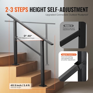 Foto 3 | Barandilla Vevor Outdoor Para Escaleras De 2 A 3 Peldaños, Acero Al Carbono - Venta Internacional.