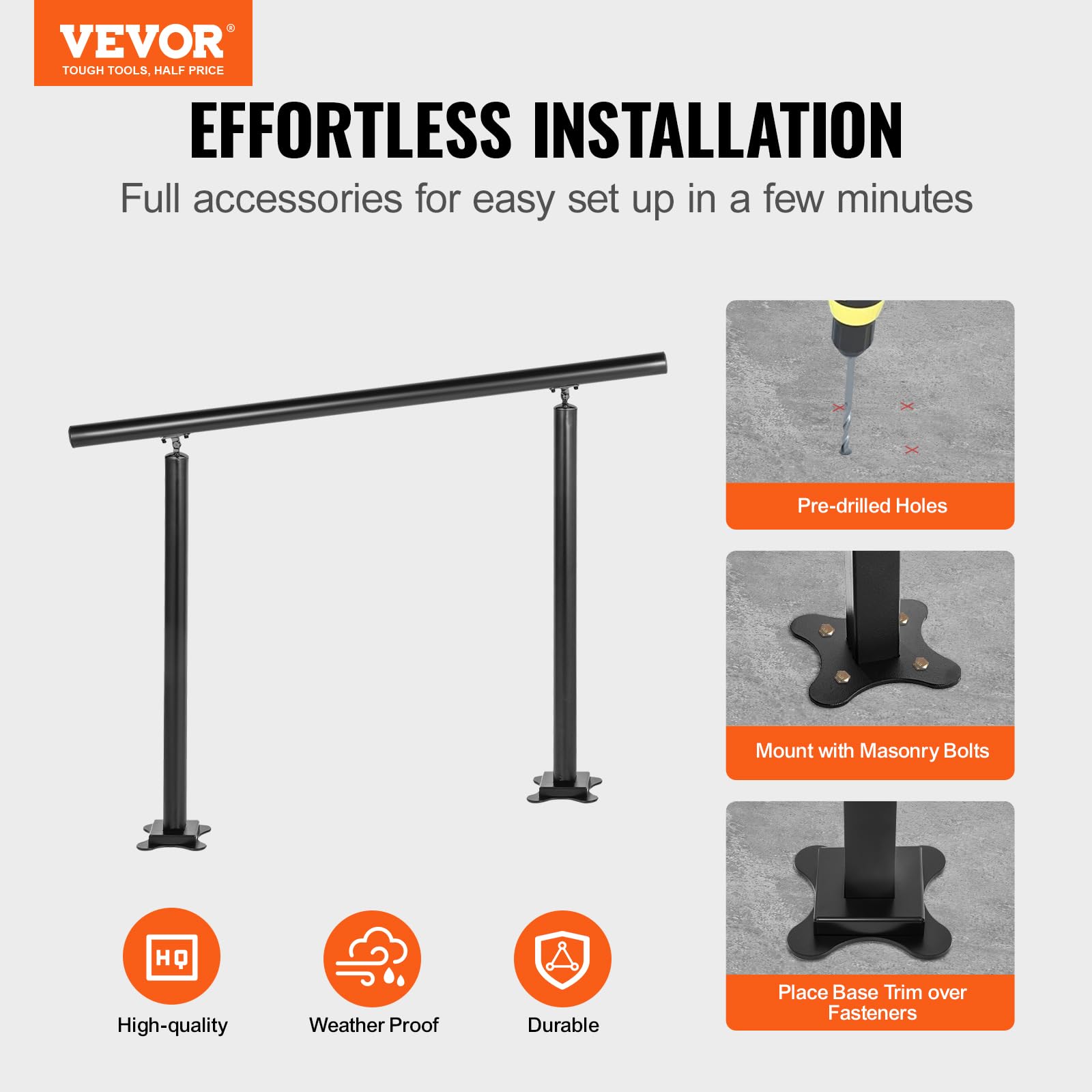 Foto 3 pulgar | Barandilla Vevor Para Escaleras Exteriores De 3 A 4 Peldaños De Aluminio Negro - Venta Internacional.