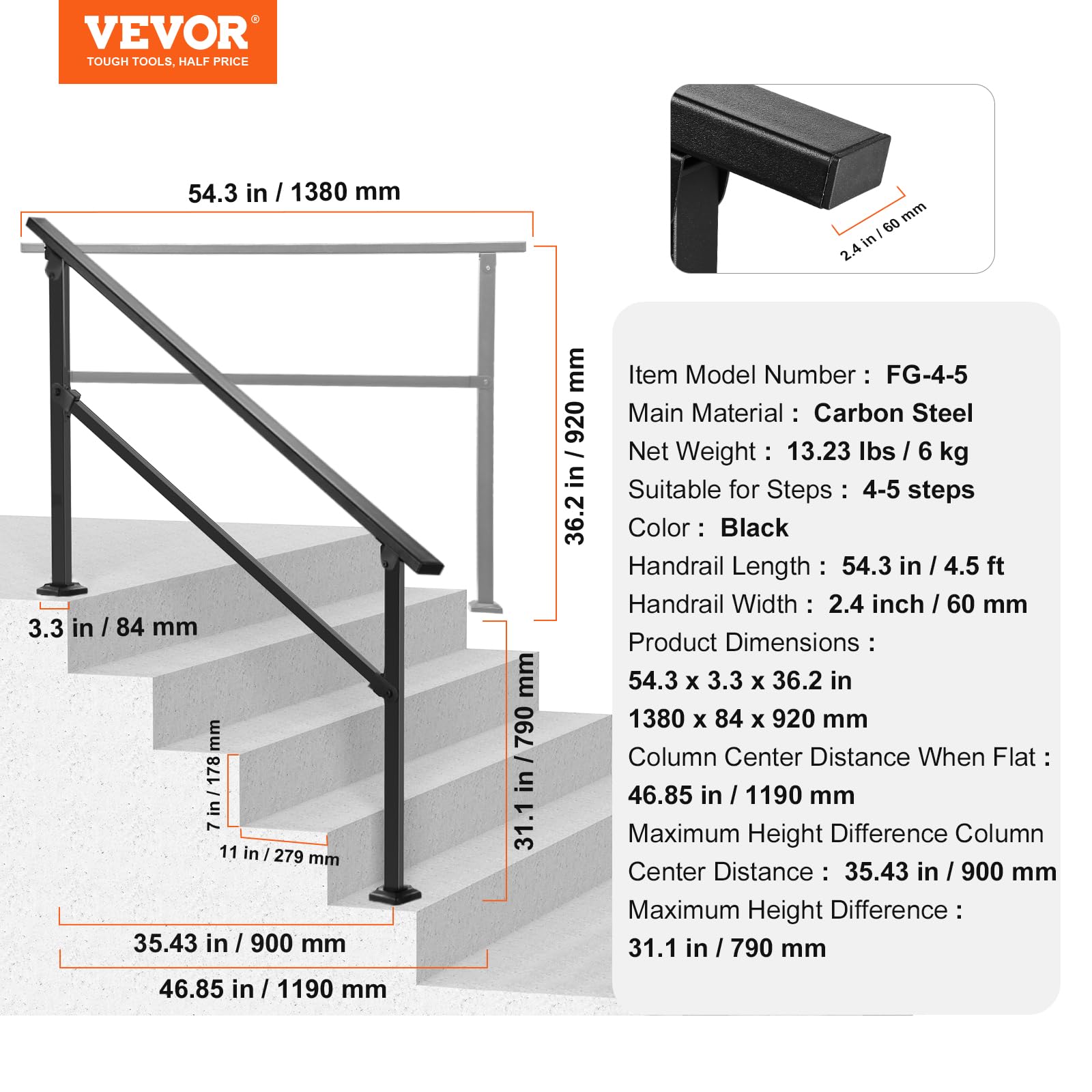 Foto 8 pulgar | Kit De Barandillas Para Escaleras Vevor Outdoor De 4 A 5 Peldaños - Venta Internacional.