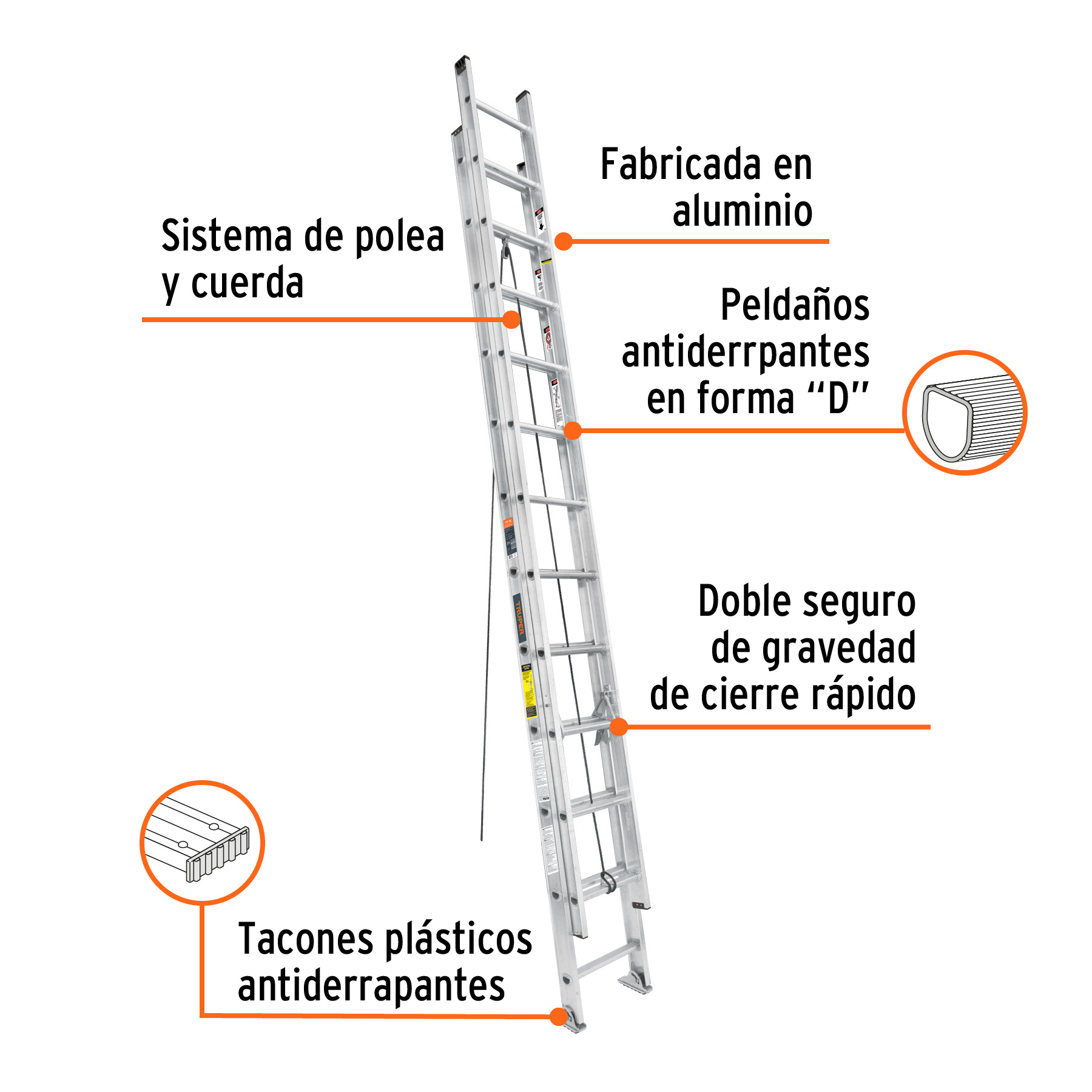 Foto 3 pulgar | Escalera De Extensión 24 Peldaños Tipo Iii Truper 16028