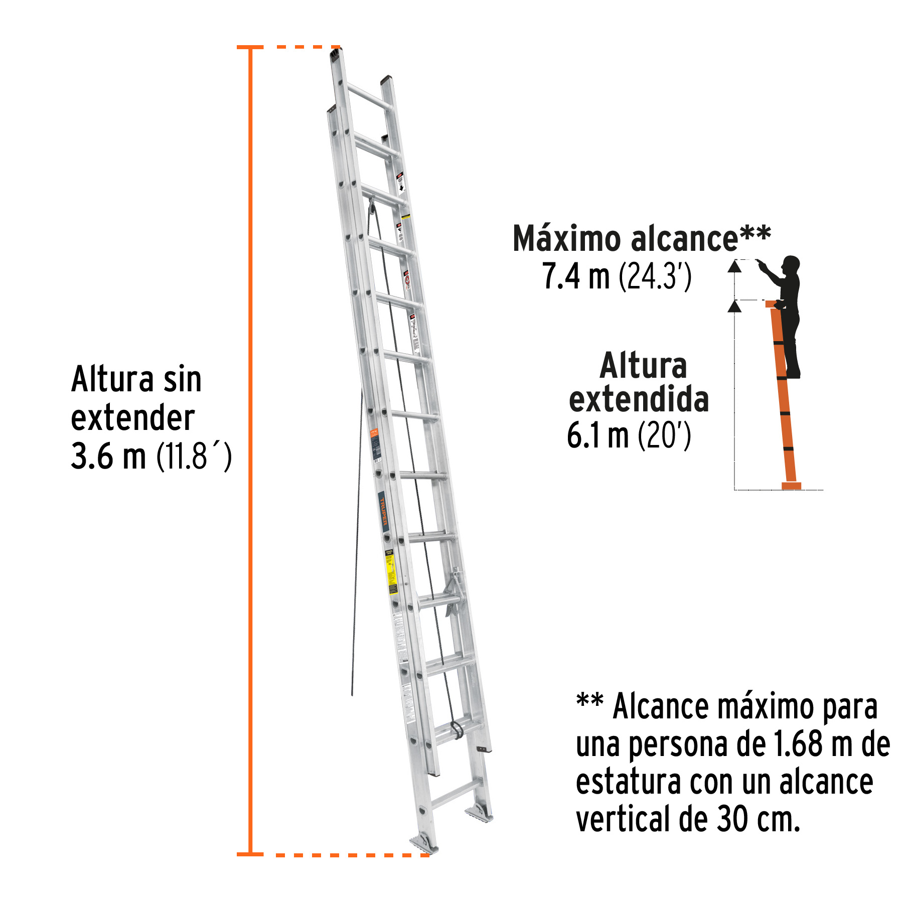 Foto 4 pulgar | Escalera De Extensión 24 Peldaños Tipo Iii Truper 16028
