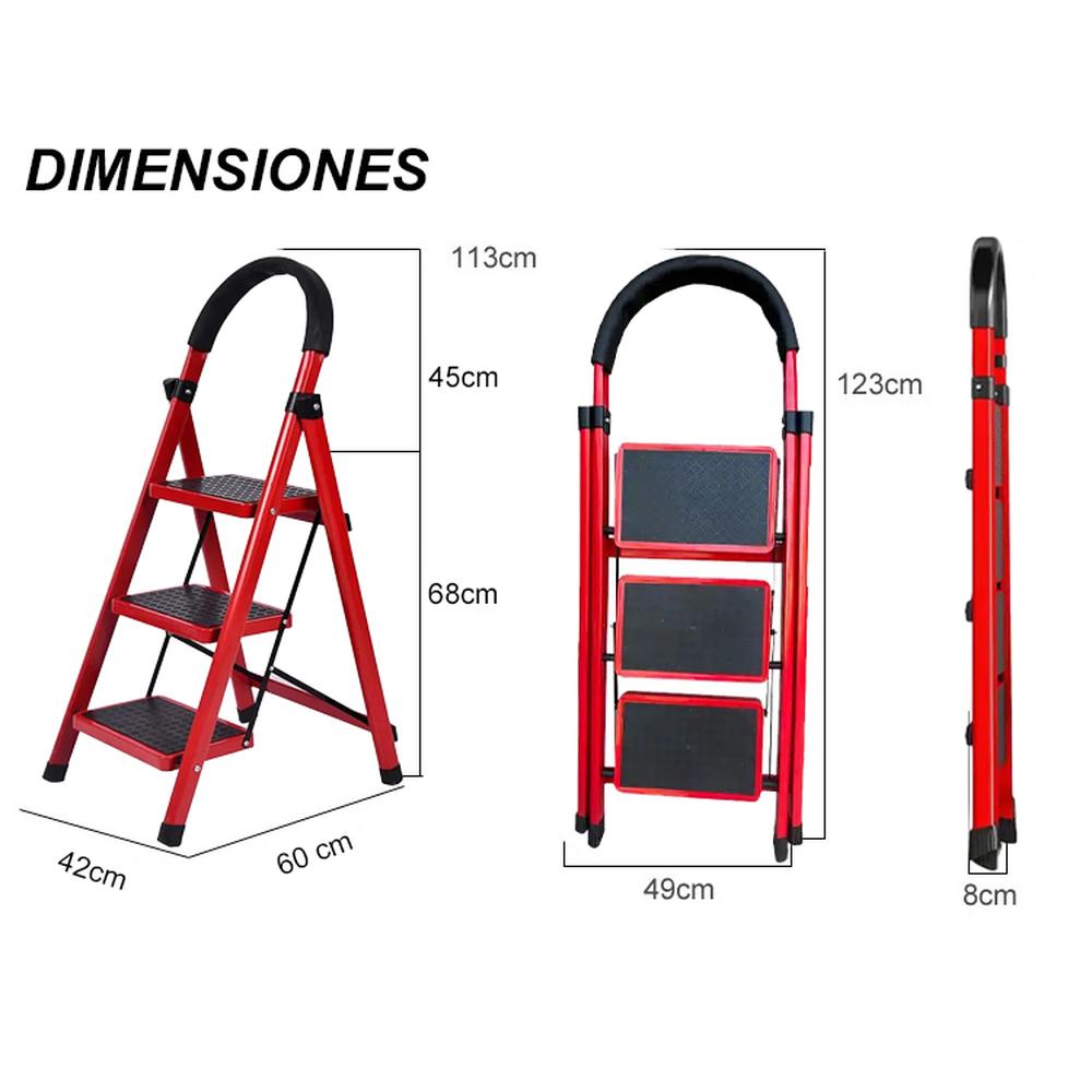 Foto 3 pulgar | Escalera Plegable Cjr Roja de 3 Niveles
