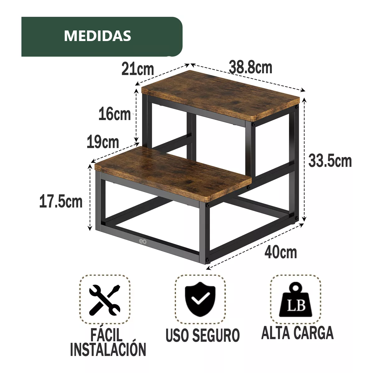 Foto 4 pulgar | Banco Escalera Multiusos Antiderrapante Taburete 2 Escalones Eo Safe Imports Esi-18800 Marrón
