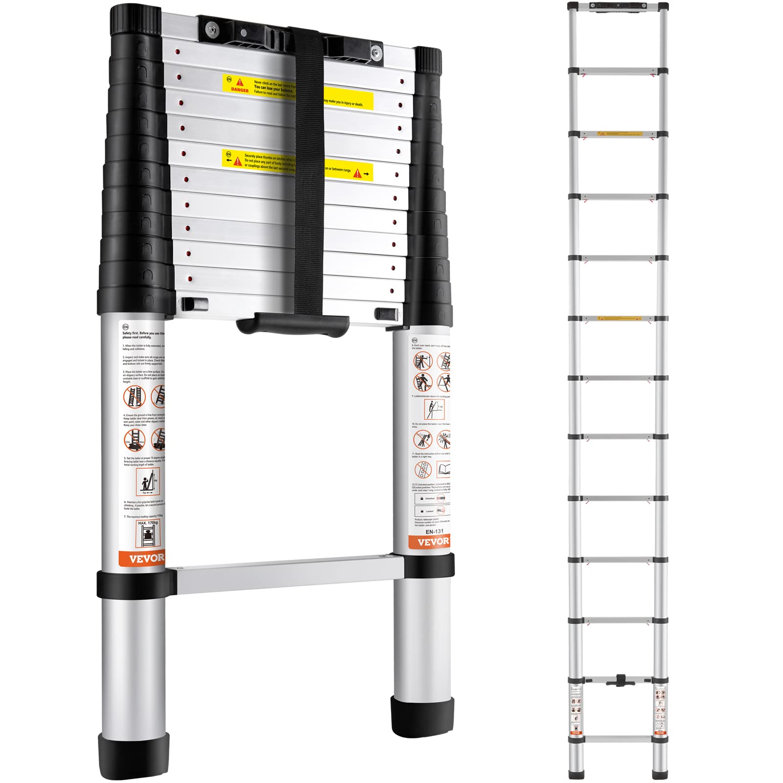 Escalera Telescópica Vevor De Aluminio De 12,5 Pies Con Capacidad Para 170 Kg - Venta Internacional.
