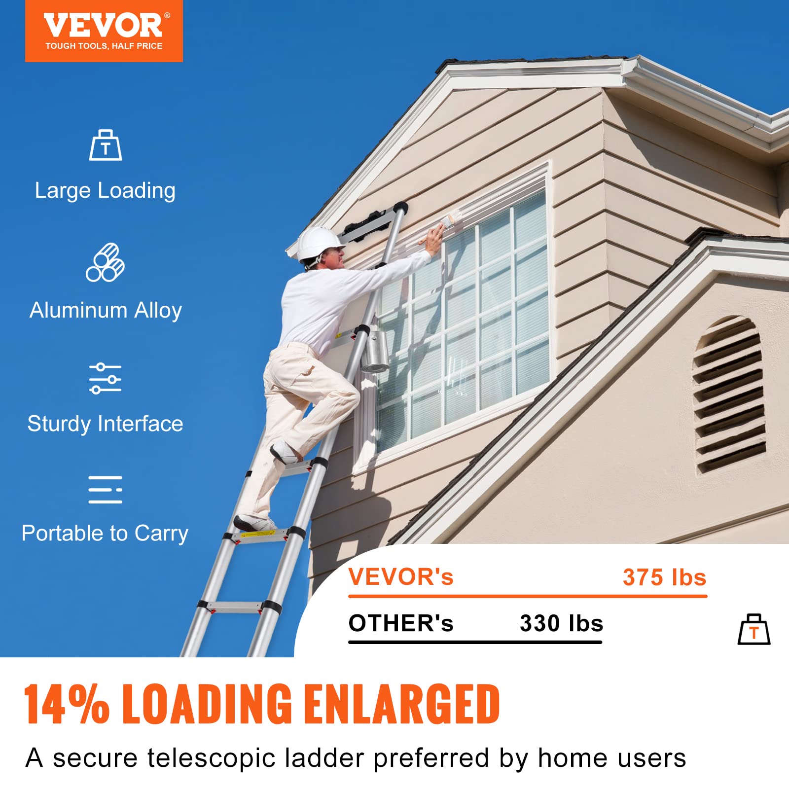 Foto 2 | Escalera Telescópica Vevor De Aluminio De 12,5 Pies Con Capacidad Para 170 Kg - Venta Internacional.