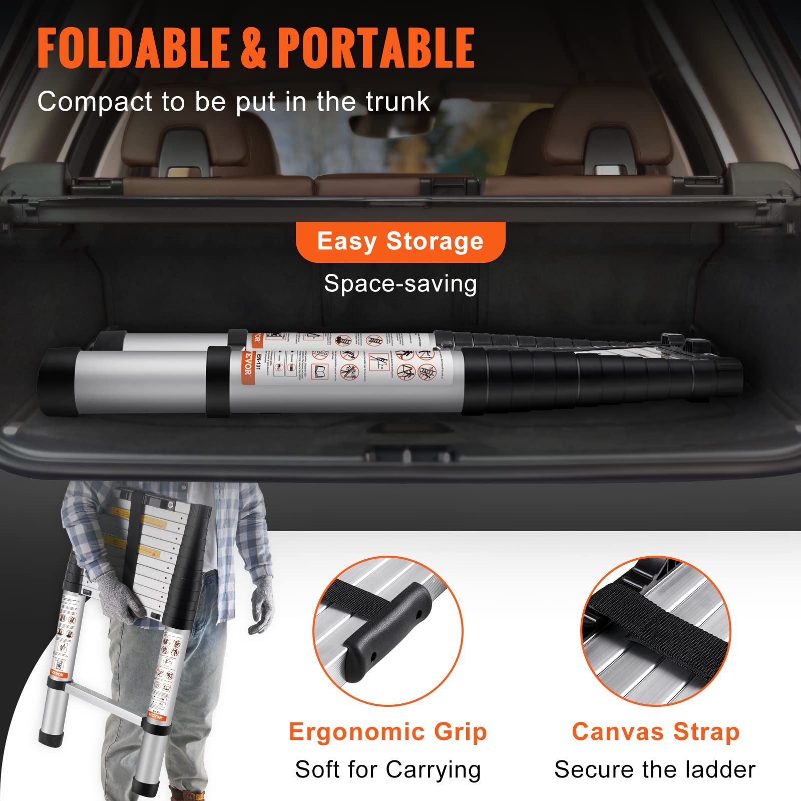 Foto 6 pulgar | Escalera Telescópica Vevor De Aluminio De 12,5 Pies Con Capacidad Para 170 Kg - Venta Internacional.