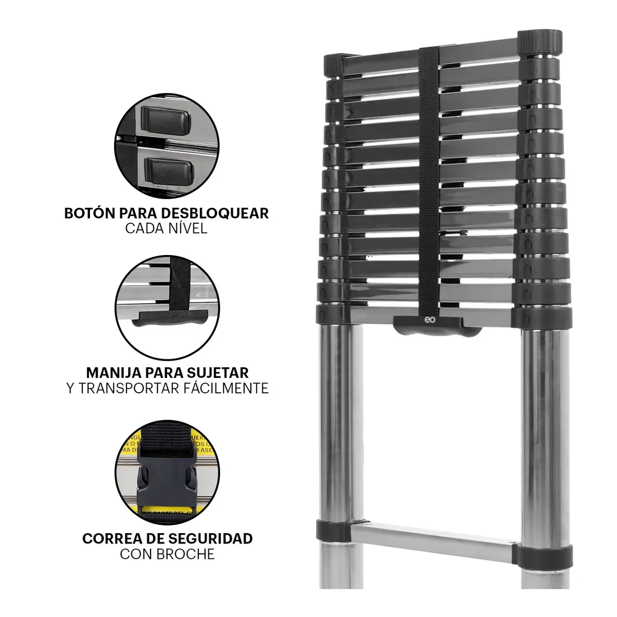 Foto 4 pulgar | Escalera Telescópica 13 Peldaños Ajustable Retráctil 3.8  Eo Safe Imports Esi-20749 Plateada