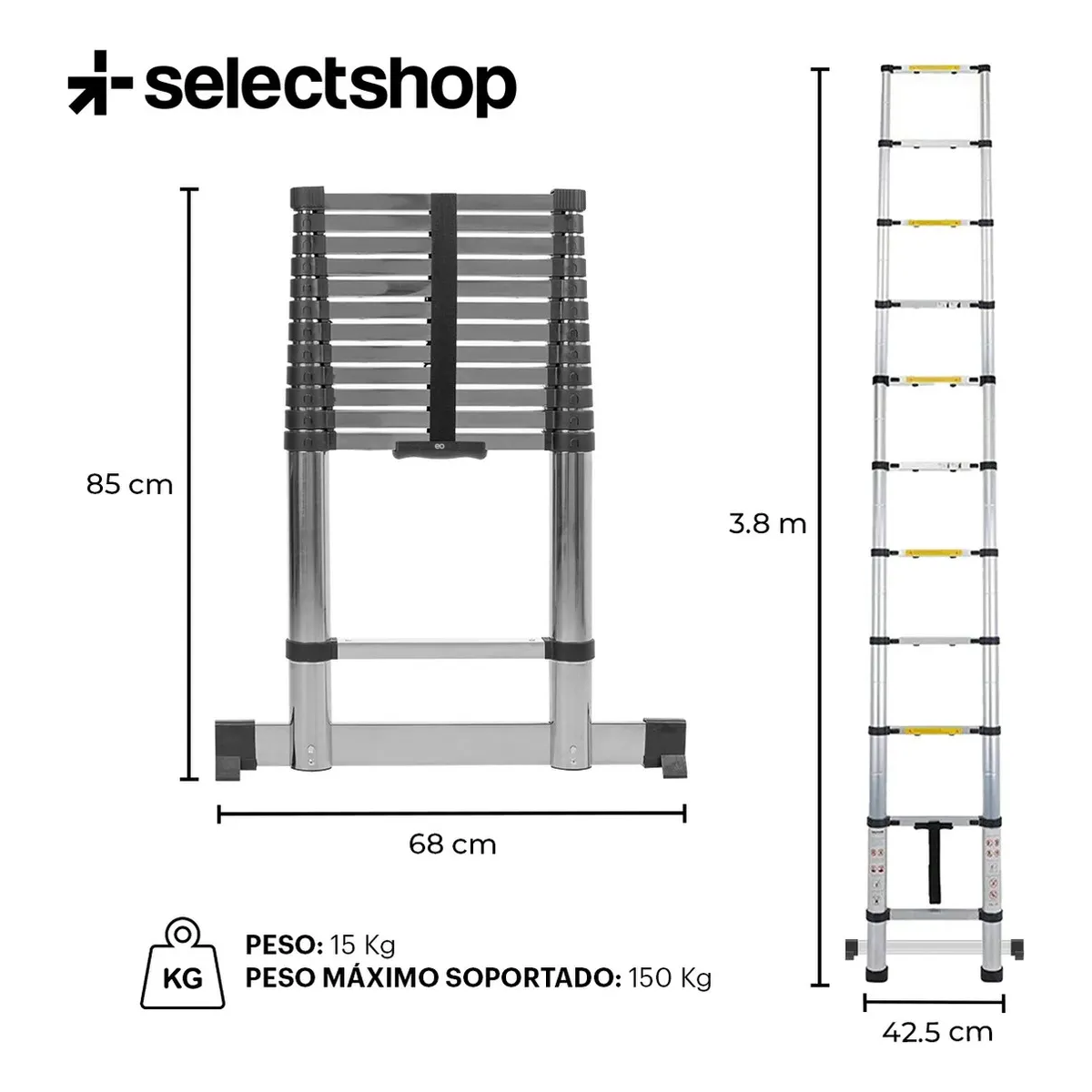 Foto 4 | Escalera Telescópica 13 Peldaños Ajustable Retráctil 3.8  Eo Safe Imports Esi-20749 Plateada