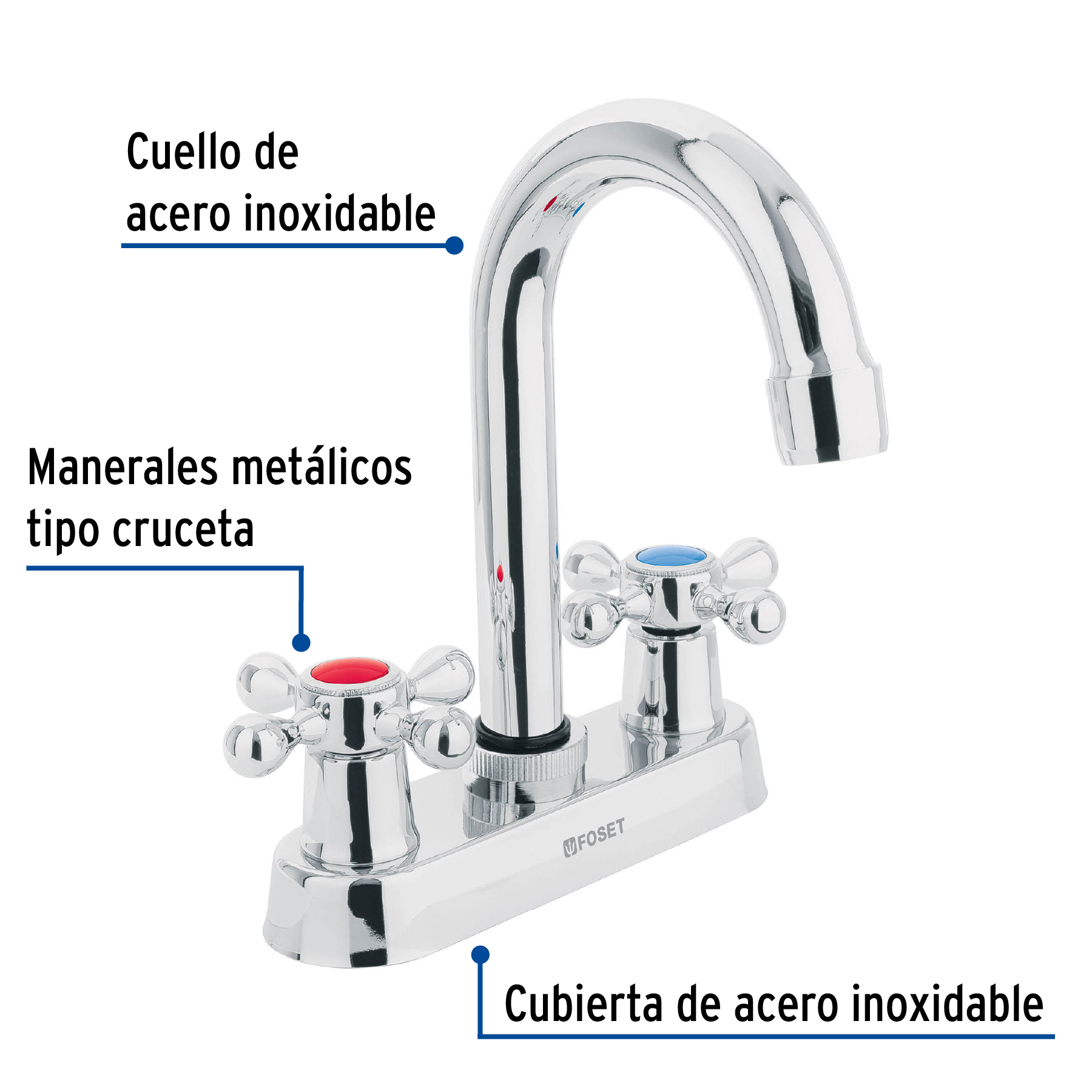 Foto 3 pulgar | Mezcladora Foset M-060E color Gris 4" para Lavabo Cuello Bar Manerales Cruceta