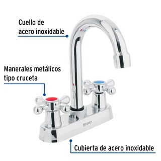 Foto 2 | Mezcladora Foset M-060E color Gris 4" para Lavabo Cuello Bar Manerales Cruceta