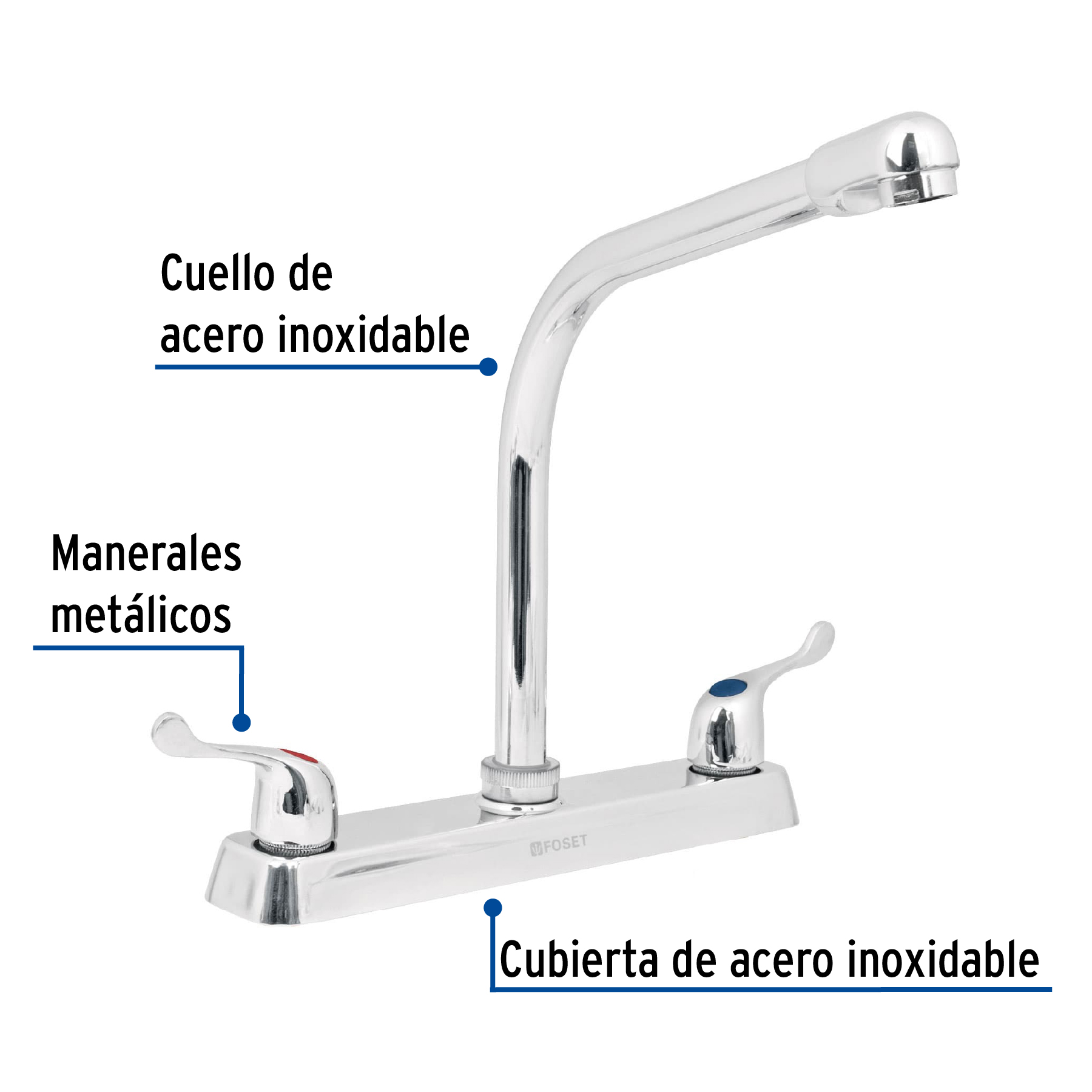 Foto 3 pulgar | Mezcladora 8' P/fregadero Cuello Cobra Manerales Palanca Foset