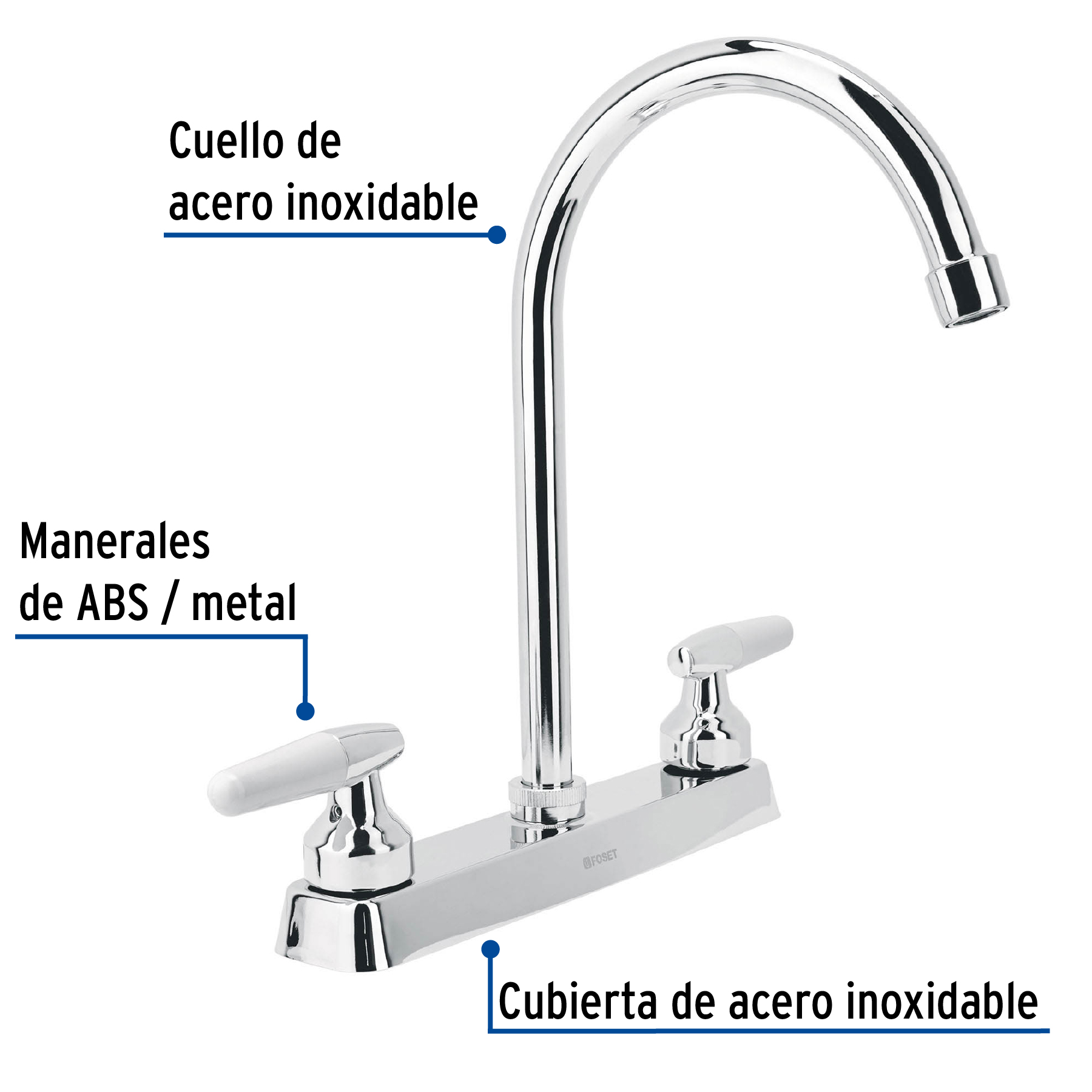 Foto 3 pulgar | Mezcladora 8' P/fregadero Cuello Curvo Manerales Cono Foset