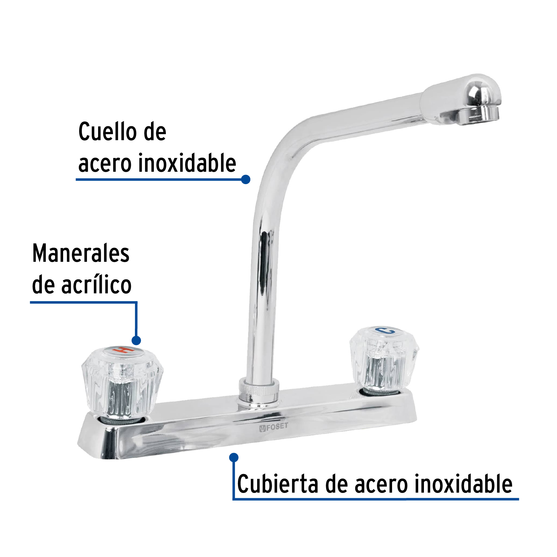 Foto 2 | Mezcladora 8' P/fregadero Cuello Cobra Manerales Acrílico Foset