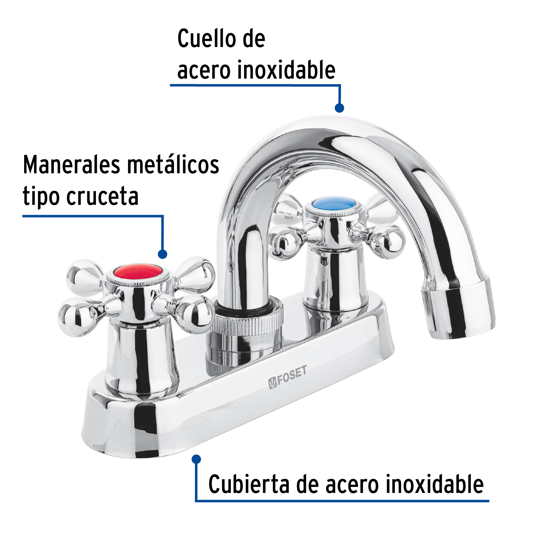 Foto 3 pulgar | Mezcladora Foset M-050E color Gris 4" para Lavabo Cuello Curvo Manerales Cruceta