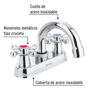 Foto 2 | Mezcladora Foset M-050E color Gris 4" para Lavabo Cuello Curvo Manerales Cruceta