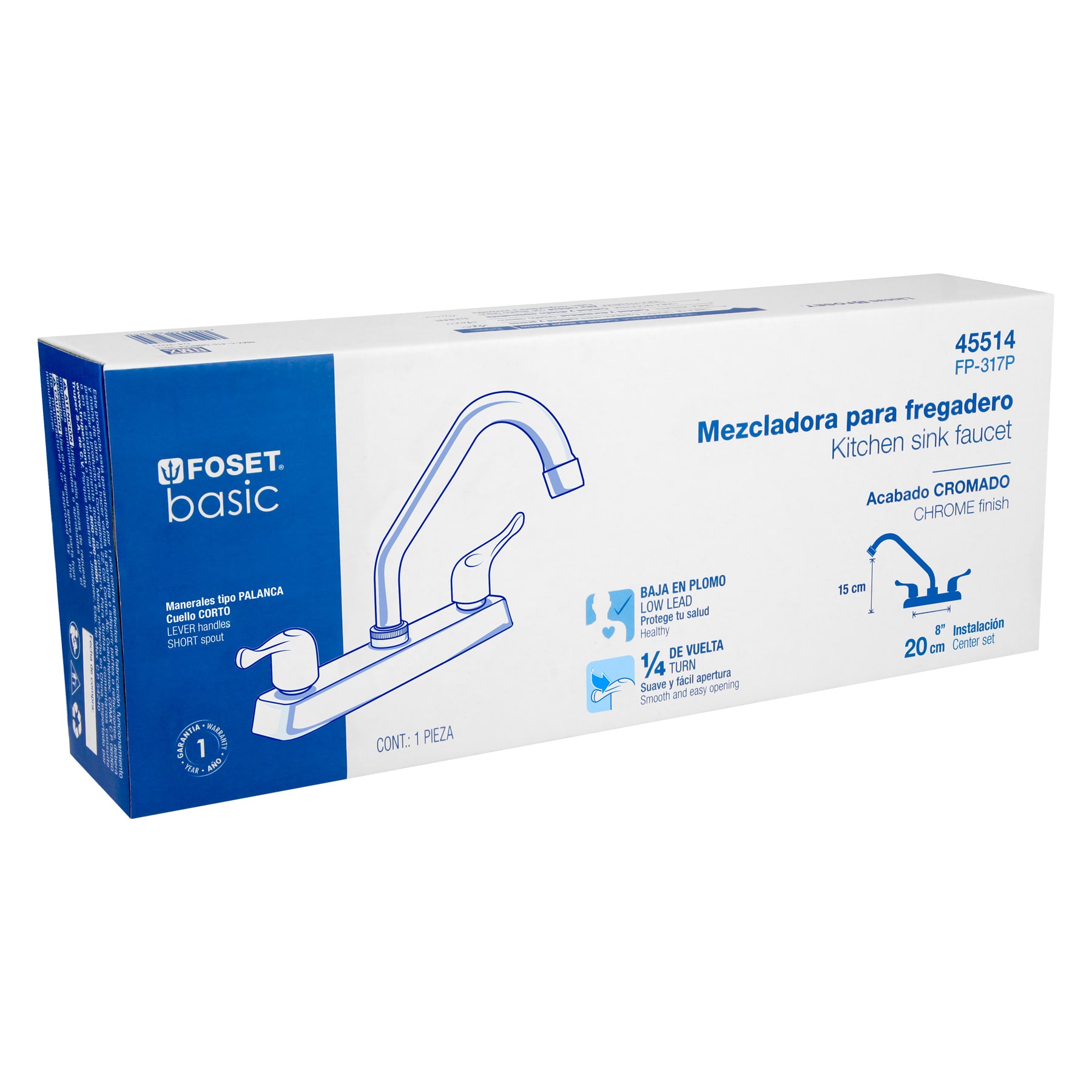 Foto 4 pulgar | Mezcladora Plástica 8' Cuello Corto para Fregadero Foset