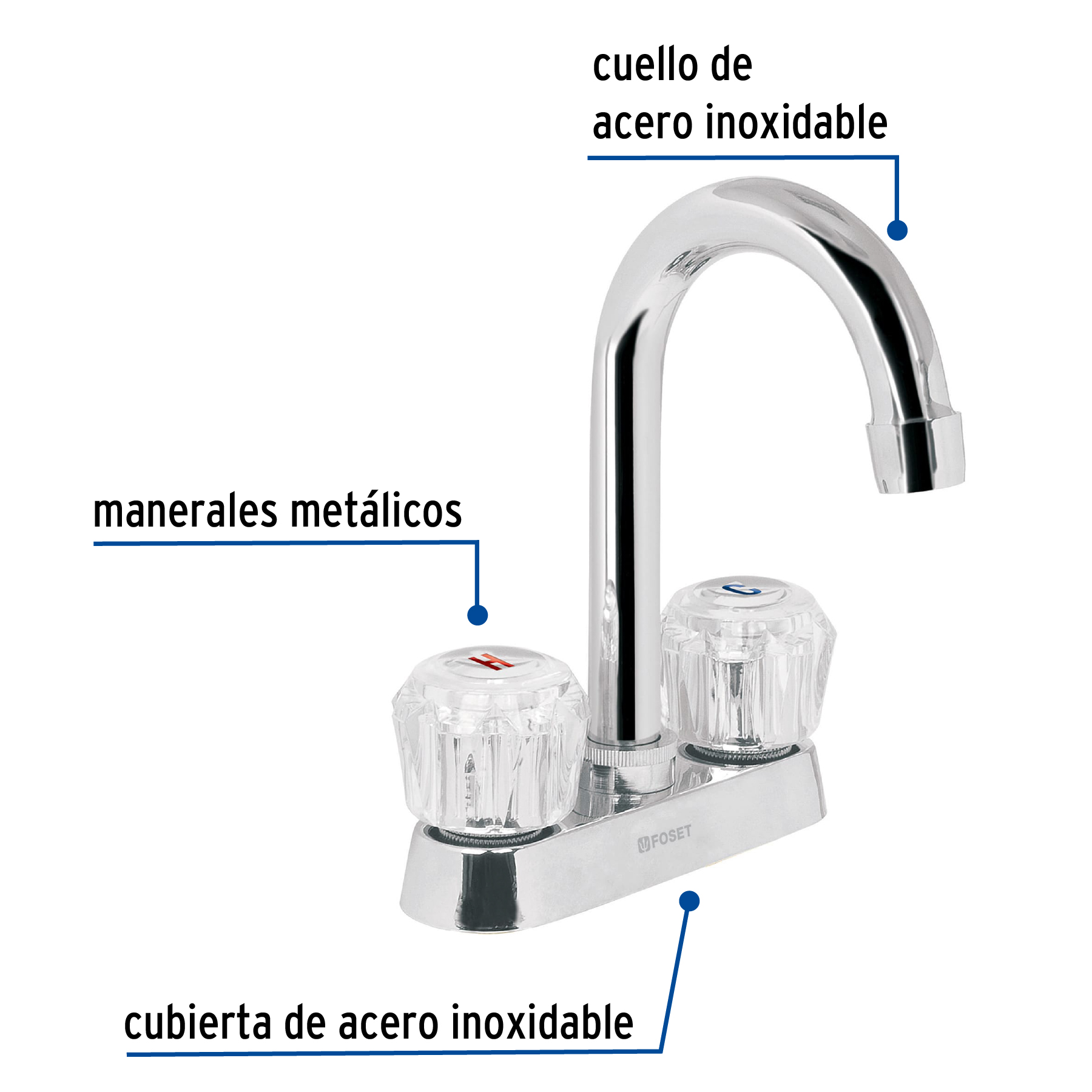 Foto 2 | Mezcladora Foset M-060A color Gris 4" para Lavabo Cuello Bar Manerales De Acrílico