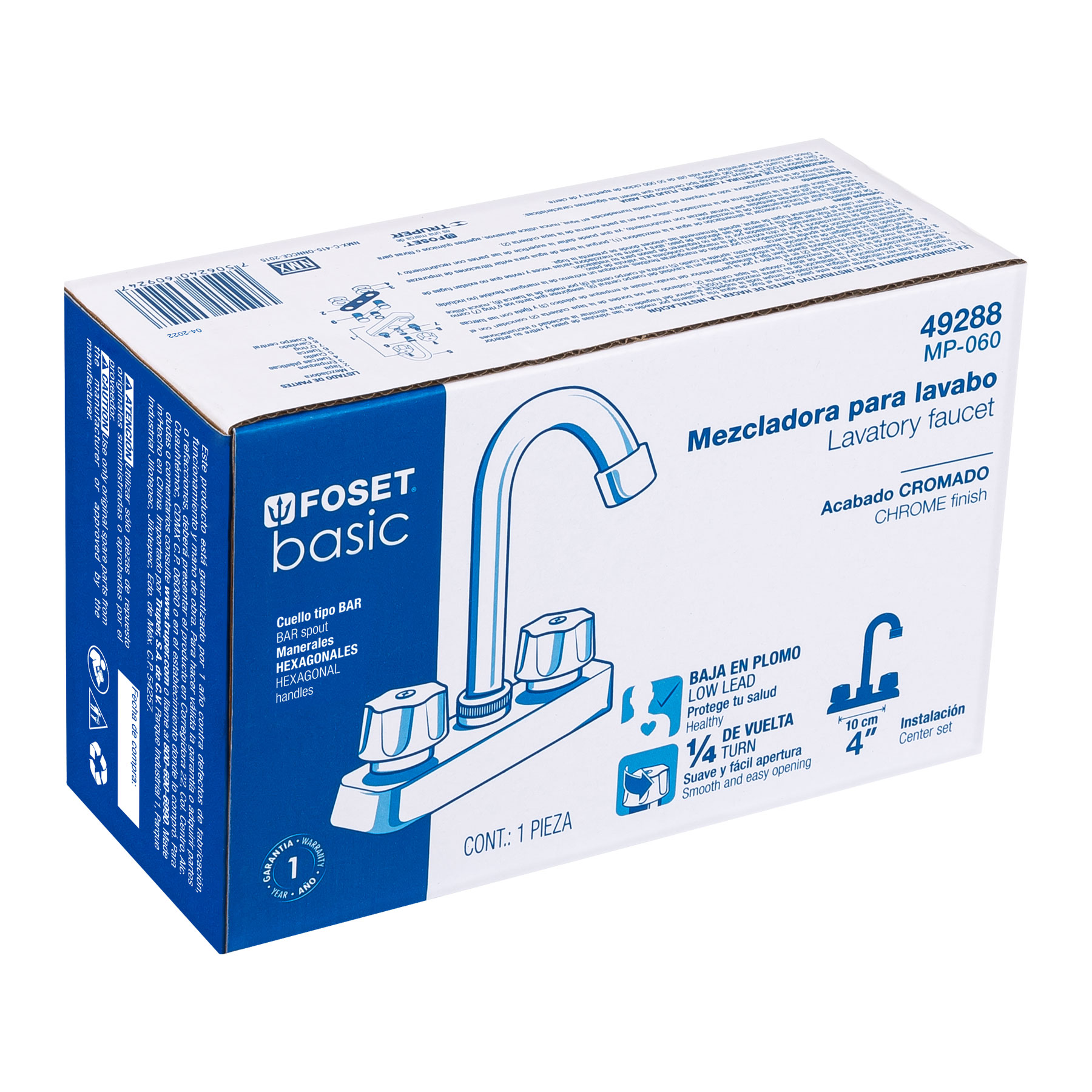 Foto 4 pulgar | Mezcladora Plástica 4' p/lavabo Cuello Tipo Bar hex Basic Foset