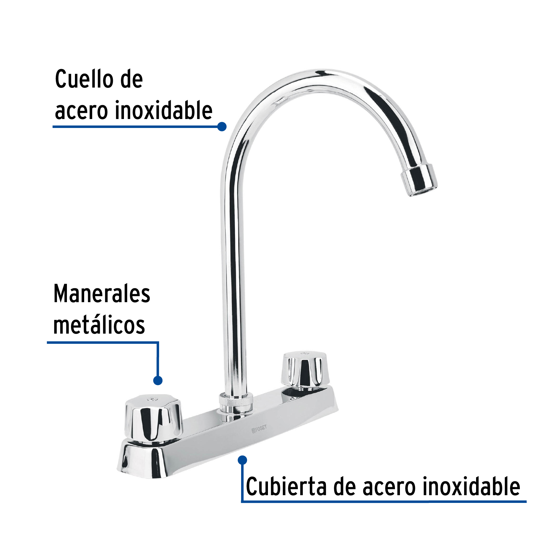 Foto 2 | Mezcladora Curva 8' P/fregadero Manerales Hex Cart Cerámico Foset