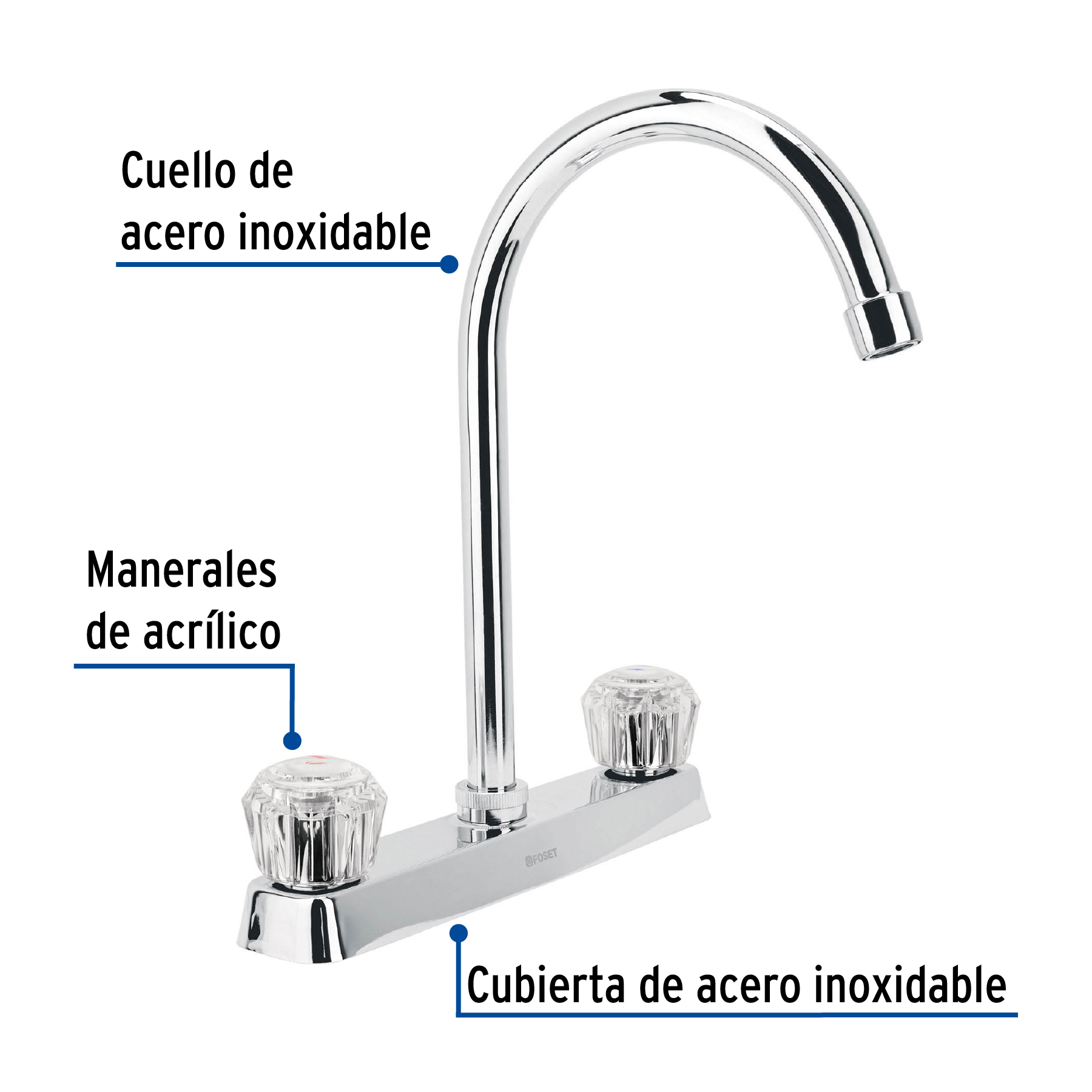 Foto 3 pulgar | Mezcladora 8' P/fregadero Cuello Curvo Manerales Acrílico Foset