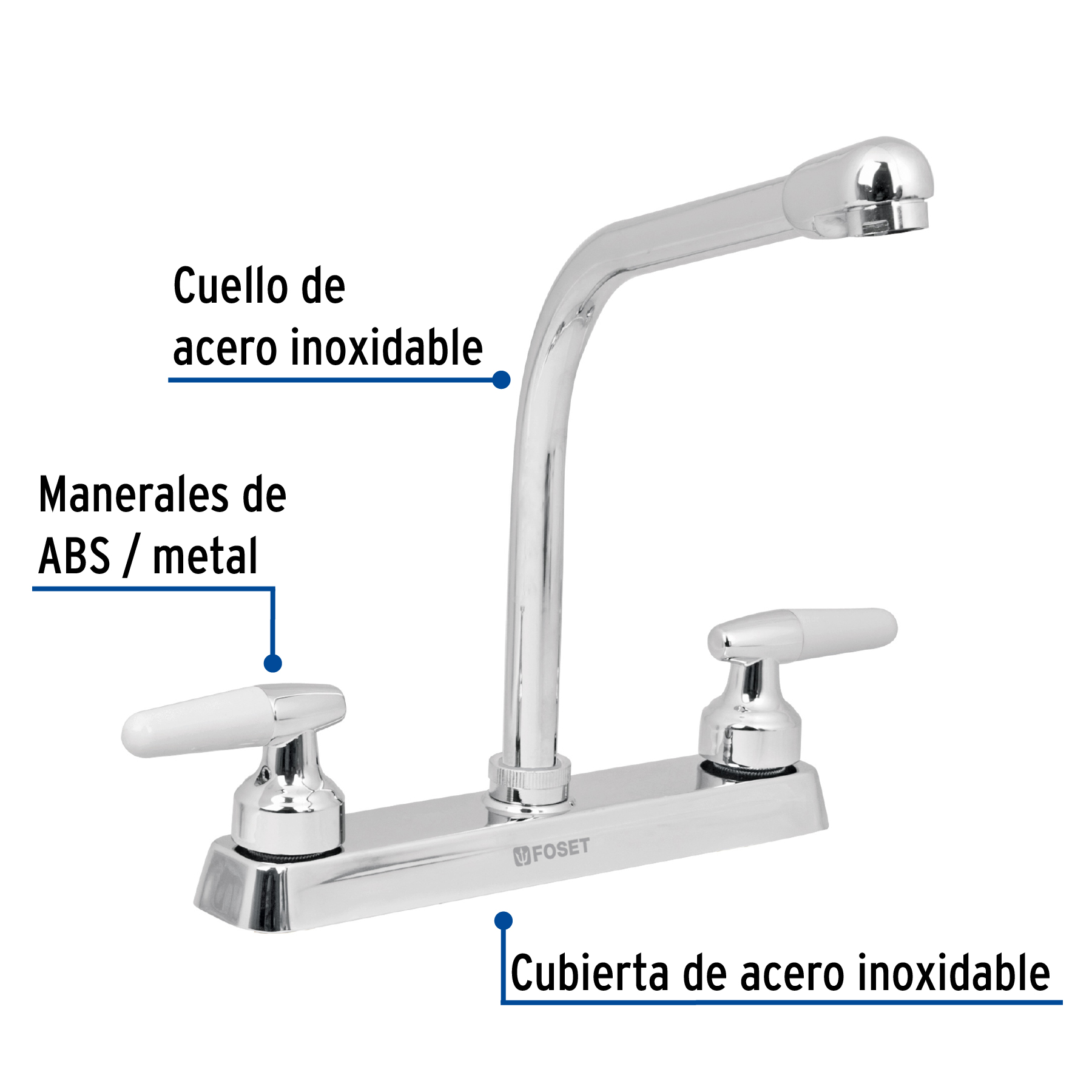 Foto 3 pulgar | Mezcladora 8' P/fregadero Cuello Cobra Manerales Cono Foset