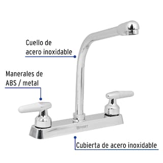 Foto 2 | Mezcladora 8' P/fregadero Cuello Cobra Manerales Cono Foset