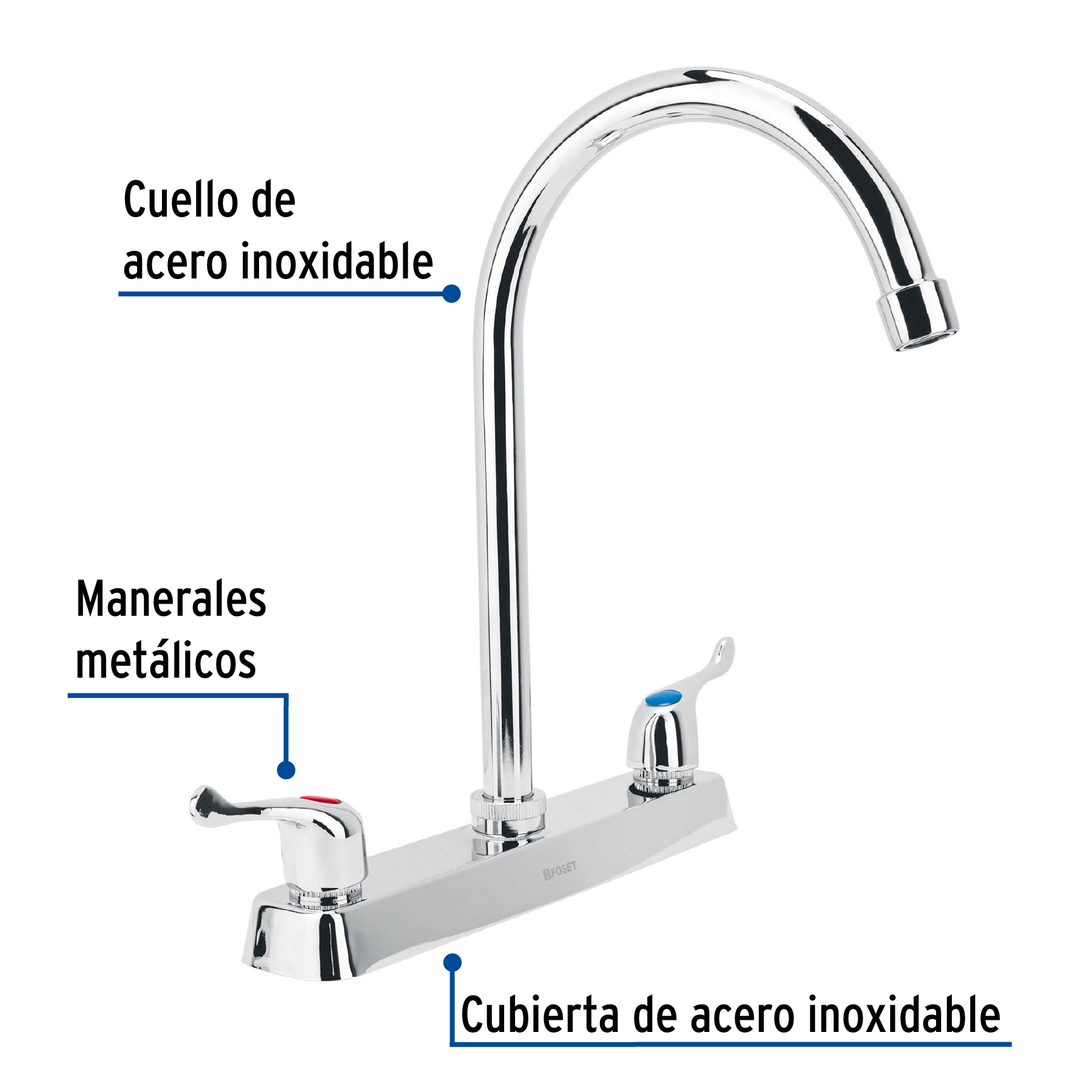 Foto 3 pulgar | Mezcladora 8' P/fregadero Cuello Curvo Manerales Palanca Foset