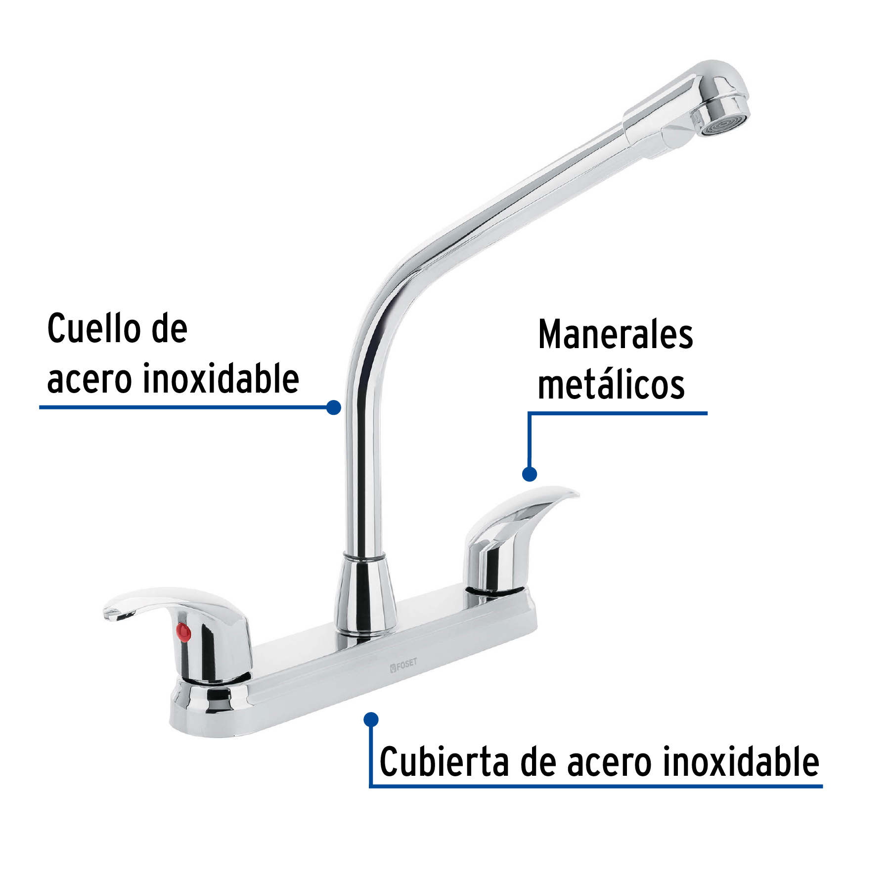 Foto 3 pulgar | Mezcladora Inoxidable 8" Foset para Fregadero Cuello Cobra Palanca Aqua color Gris
