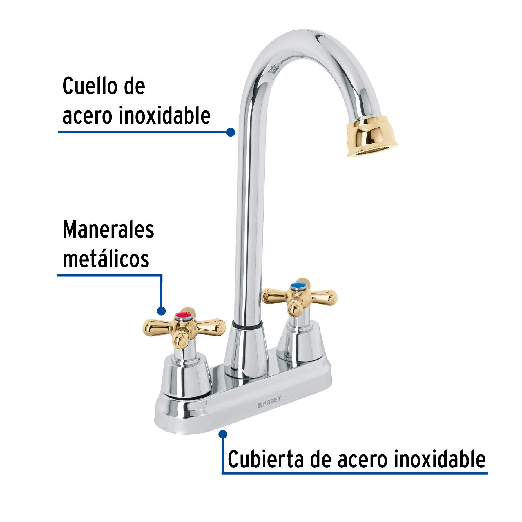 Foto 3 pulgar | Mezcladora 4' para Lavabo Tipo Bar Cruceta Foset color Gris