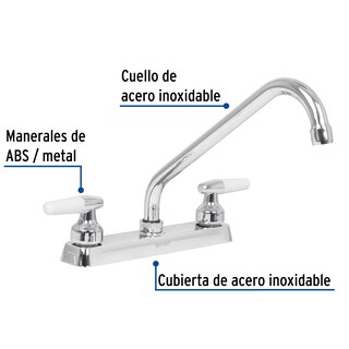 Foto 2 | Mezcladora 8' P/Fregadero Foset Cuello Largo Manerales Cono color Gris