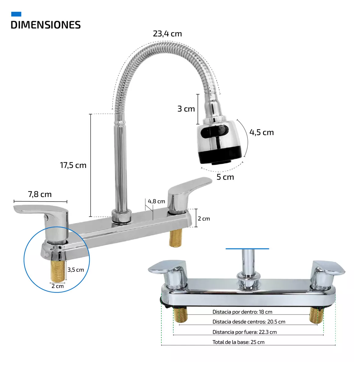 Foto 2 | Grifo Mezclador Doble Comando Cromado Cuello Flexible Para Cocina Y Fregadero Plateado