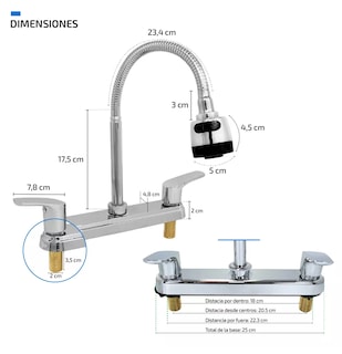 Foto 2 | Grifo Mezclador Doble Comando Cromado Cuello Flexible Para Cocina Y Fregadero Plateado