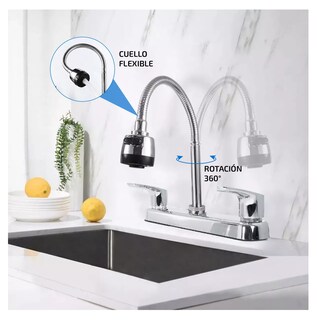 Foto 5 | Grifo Mezclador Doble Comando Cromado Cuello Flexible Para Cocina Y Fregadero Plateado