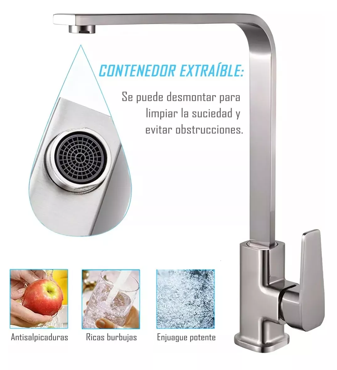 Foto 3 pulgar | Mezcladora Para Fregadero Grifo Monomando Cocina Con Cubiert Plata