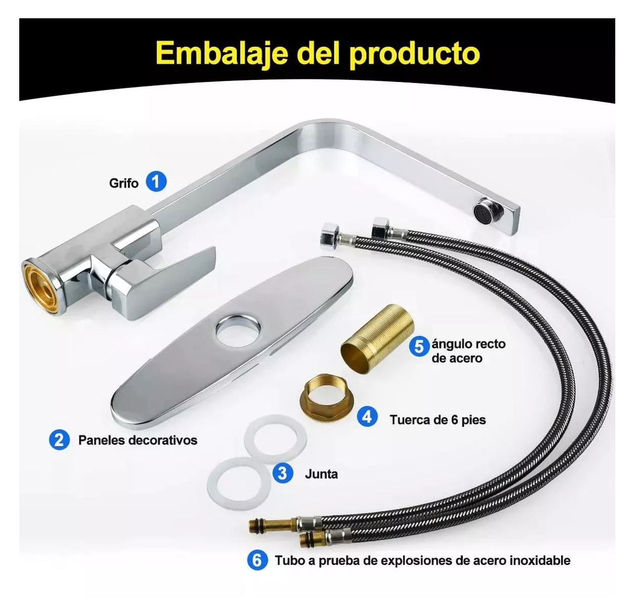 Foto 6 pulgar | Mezcladora Para Fregadero Grifo Monomando Cocina Con Cubiert Plata